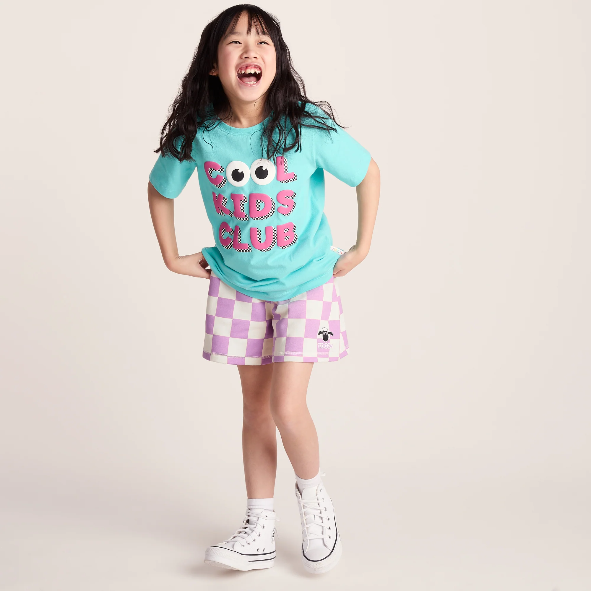 Afrino Kids Shaun the Sheep Sweatshort - Liliac Haze/Woolly Checkerboard - Image 2