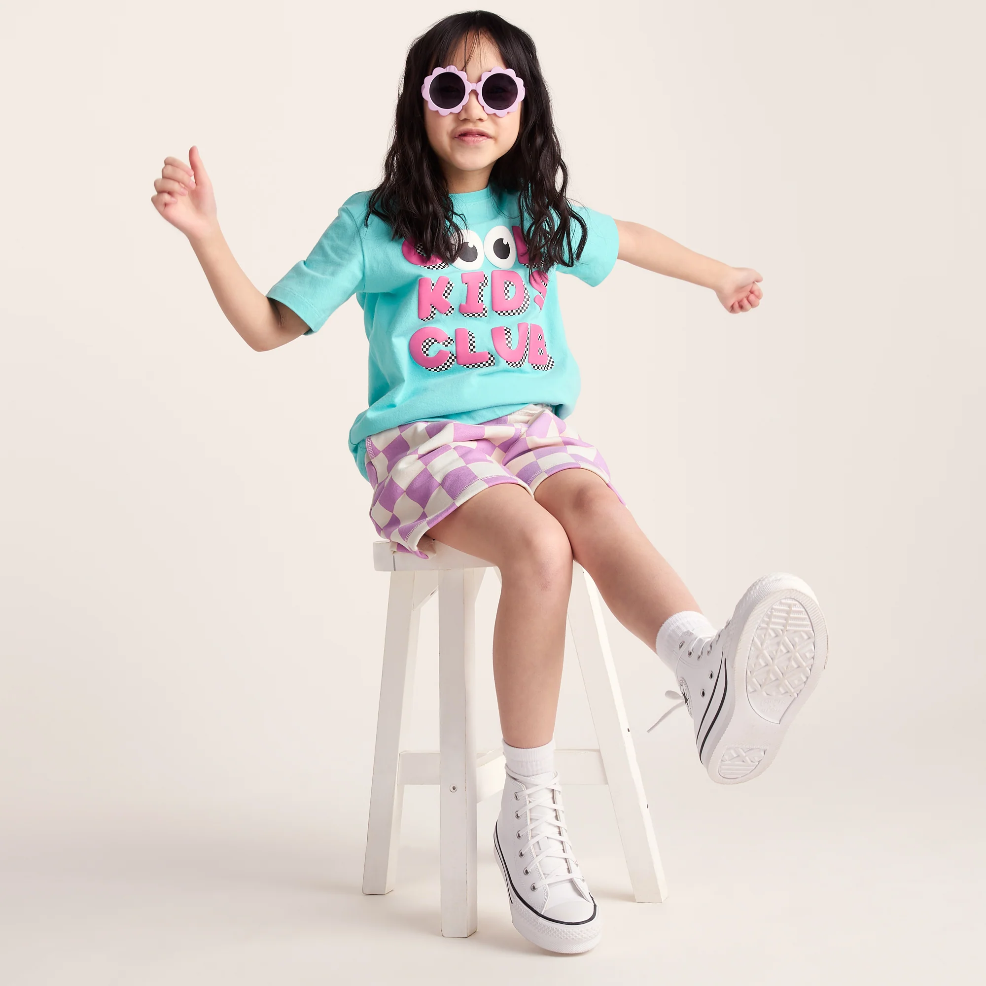 Afrino Kids Shaun the Sheep Sweatshort - Liliac Haze/Woolly Checkerboard - Image 4