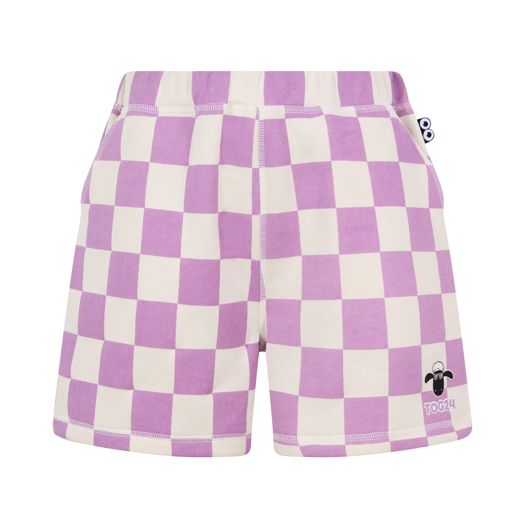 Afrino Kids Shaun the Sheep Sweatshort - Liliac Haze/Woolly Checkerboard - Image 7