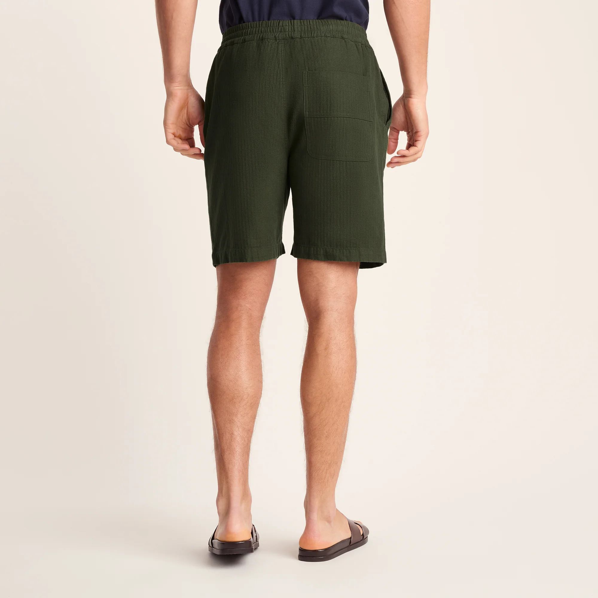 Allento Mens Relaxed Fit Herringbone Fabric Shorts - Dark Olive Green - Image 3