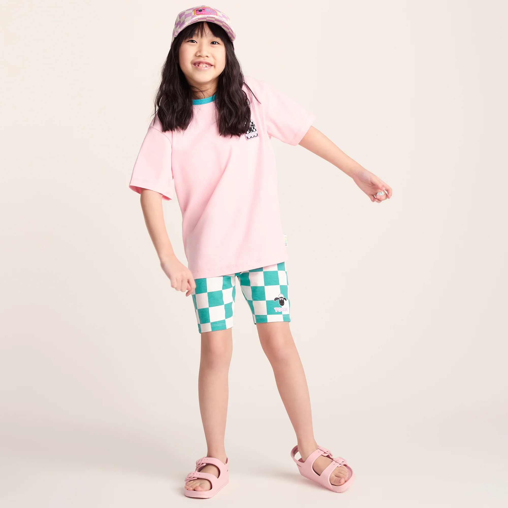 Altay Kids Shaun the Sheep Cycling Short - Spearmint/Woolly Checkerboard - Image 2