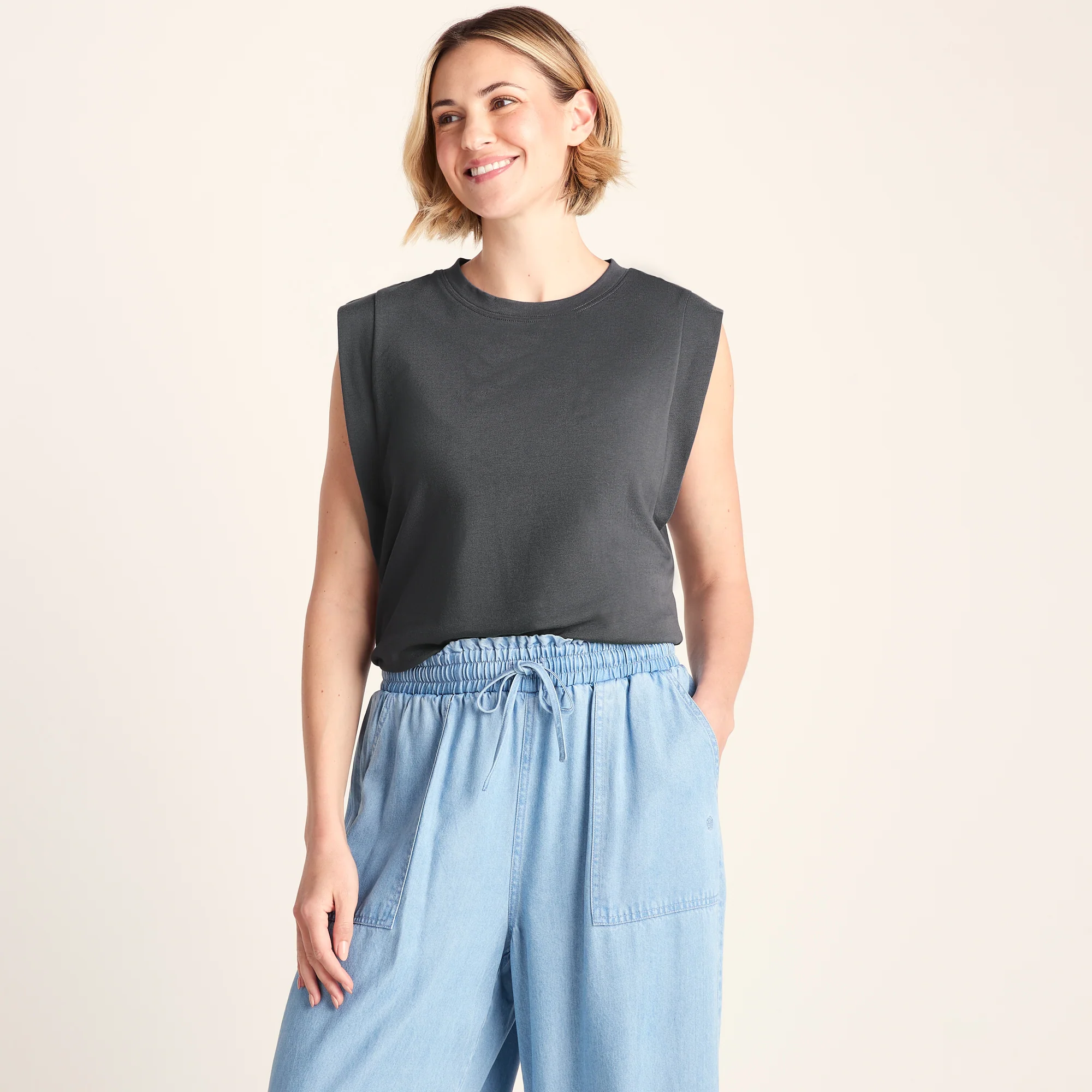 April Womens 100% Cotton Supersoft Boxy Fit Vest - Deep Slate
