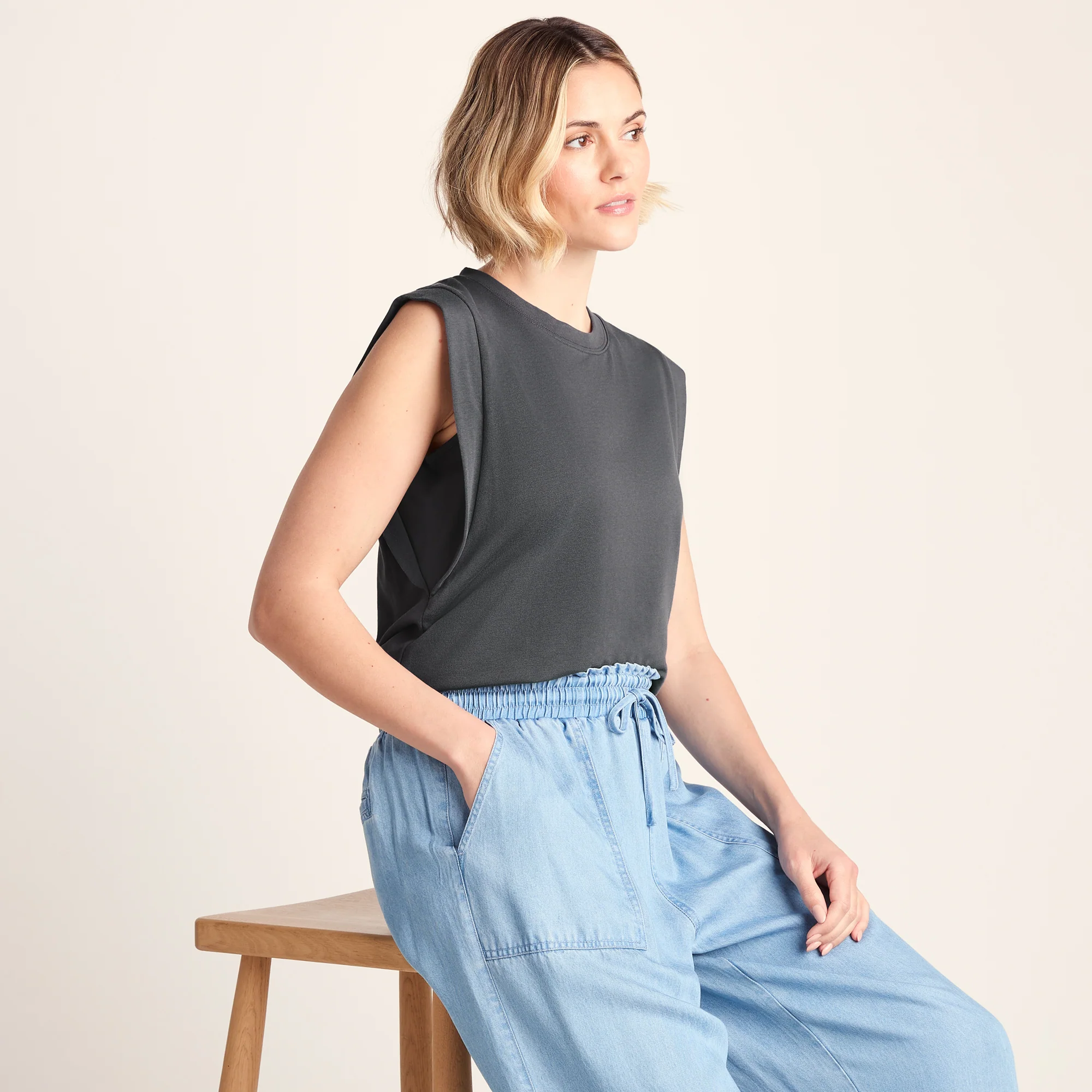 April Womens 100% Cotton Supersoft Boxy Fit Vest - Deep Slate - Image 4