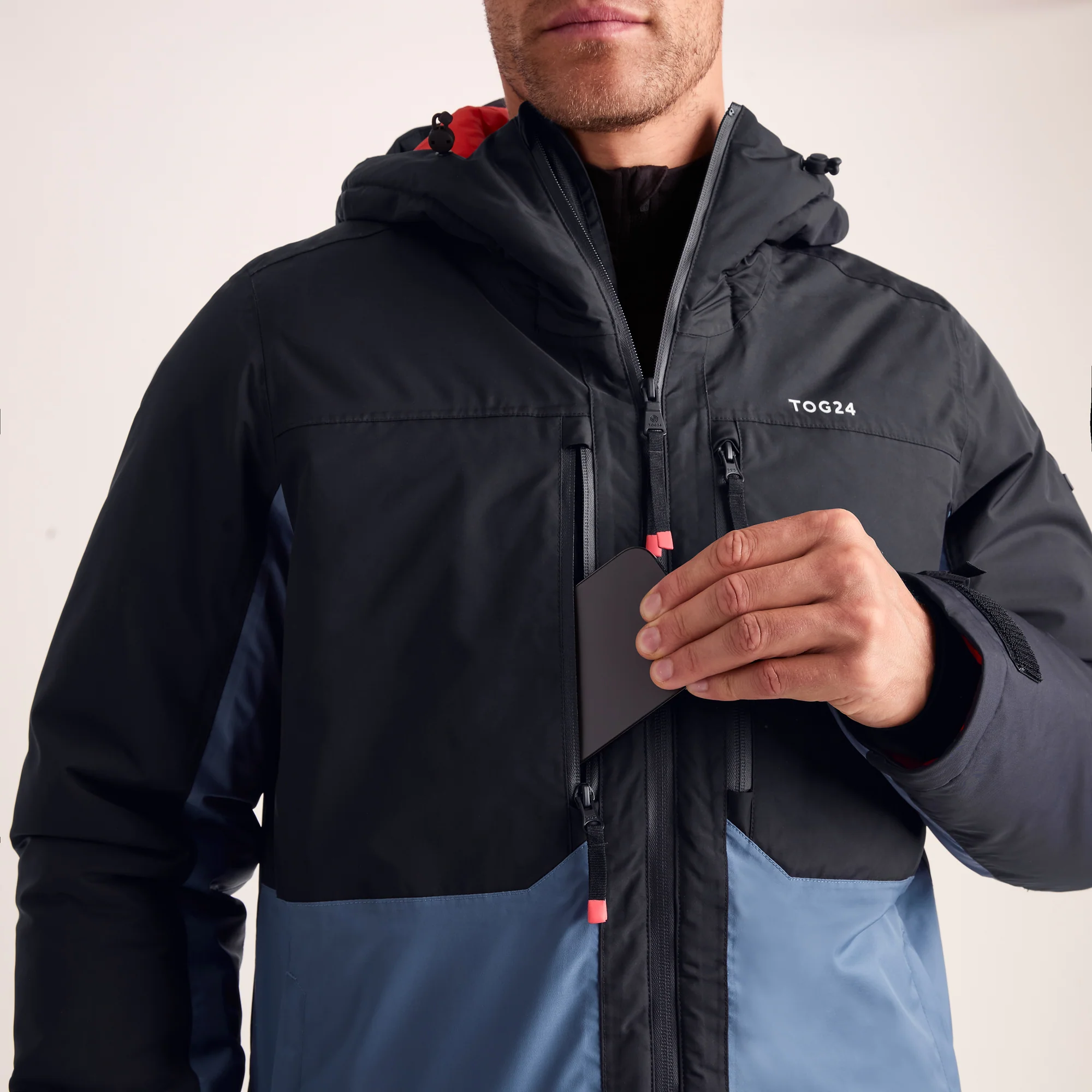 Avoriaz Mens Performance Waterproof Insulated Ski Jacket - Black/Fjord Blue - Image 10
