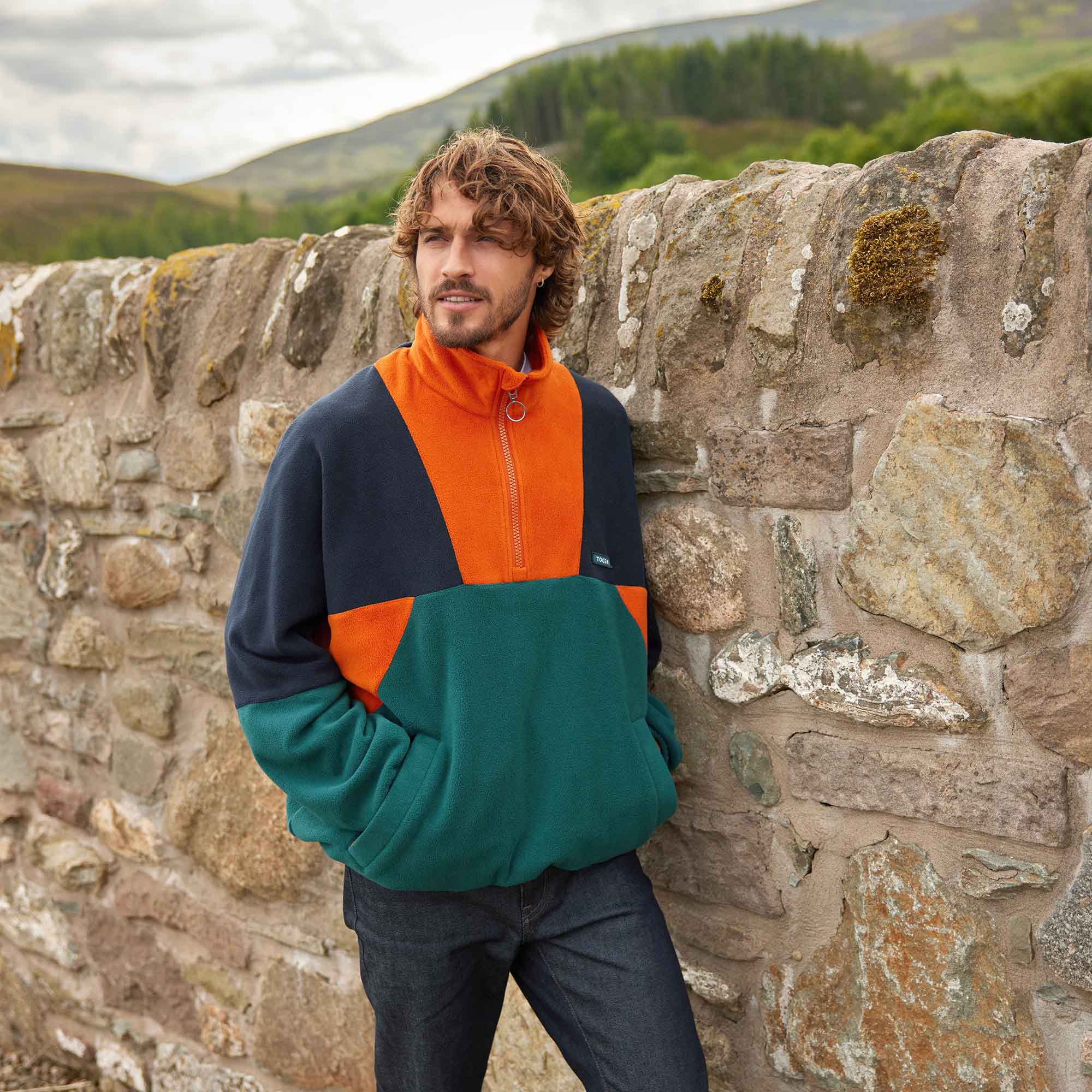 Aztec Mens Oversized Microfleece Zip Neck - Dark Indigo/Dark Orange - Image 5