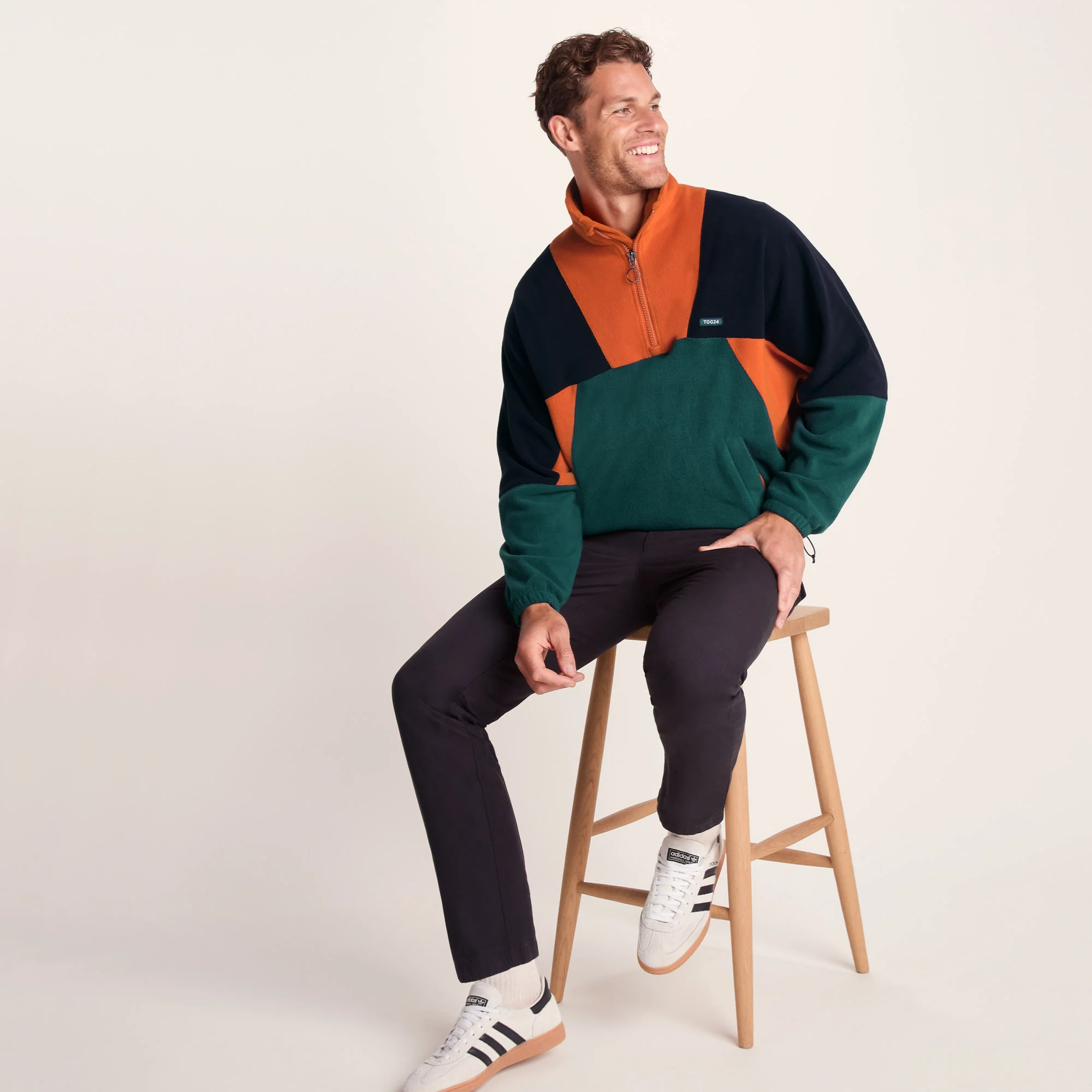 Aztec Mens Oversized Microfleece Zip Neck - Dark Indigo/Dark Orange - Image 7