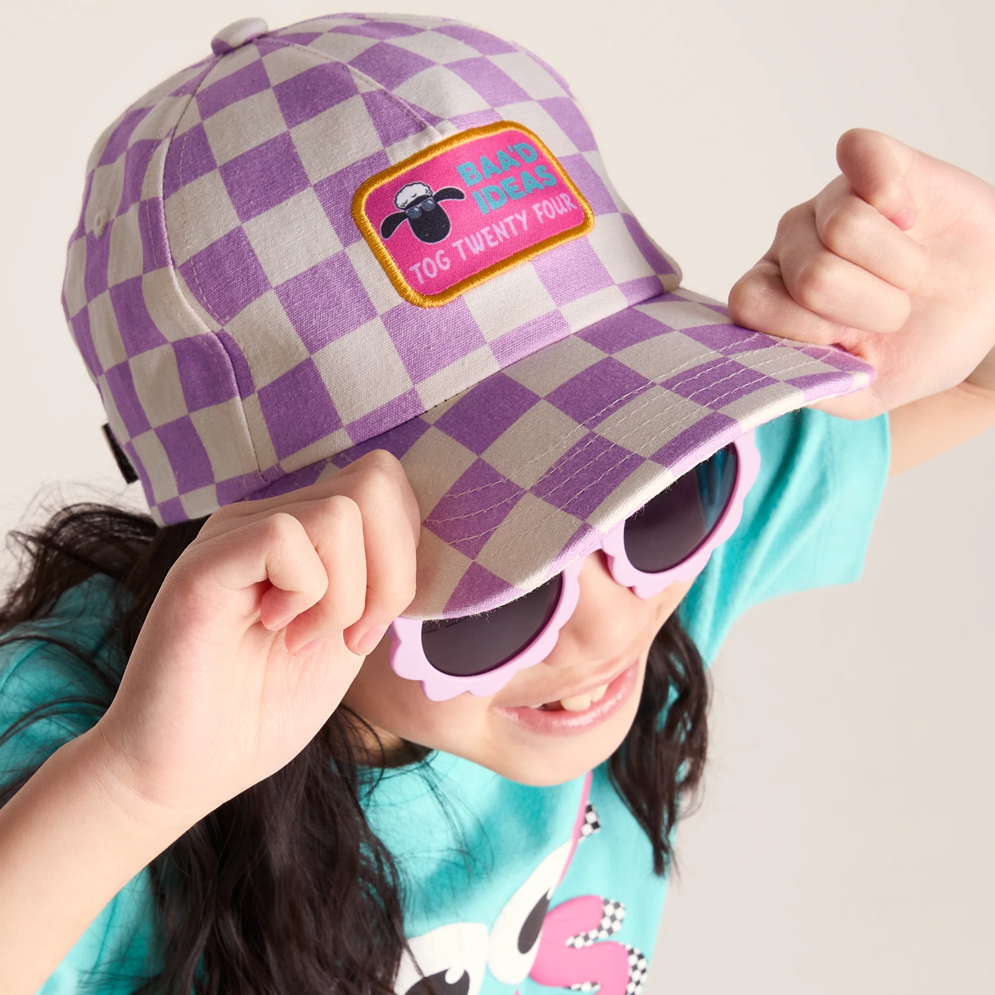 Bardoka Kids Shaun the Sheep Baseball Cap - Lilac Haze/White Checkerboard - Image 4