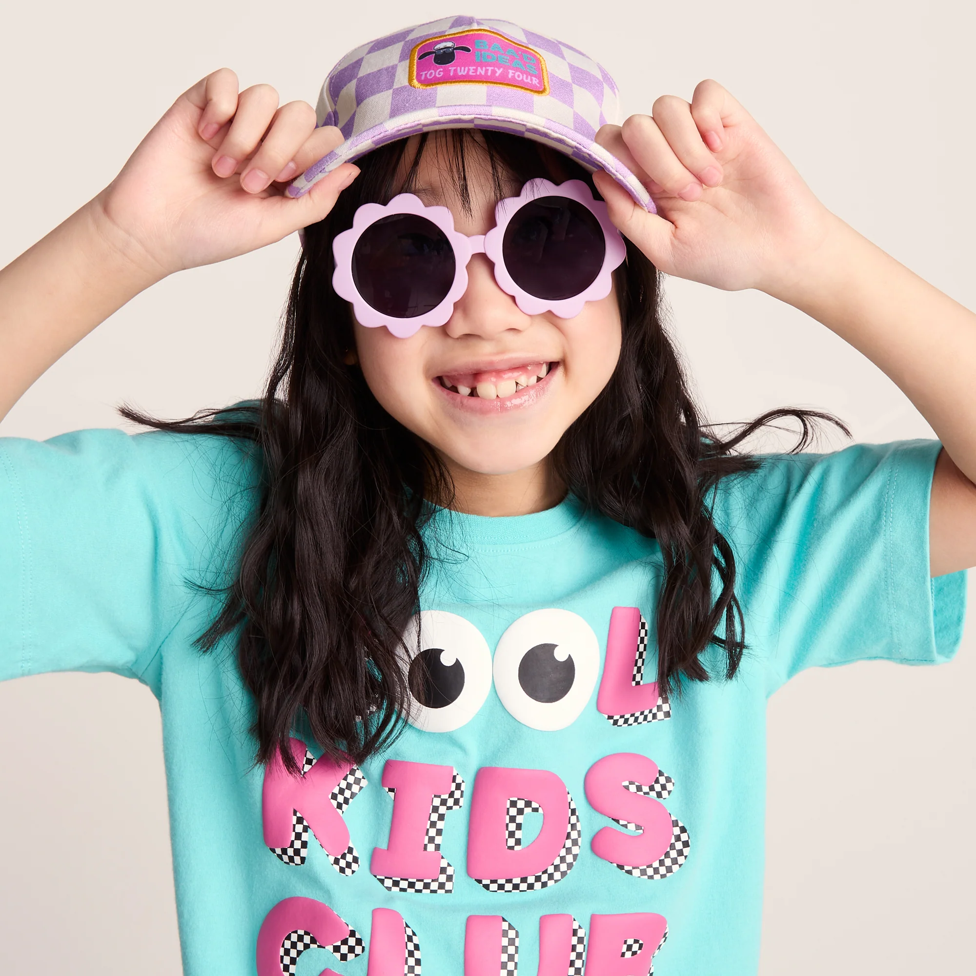 Bardoka Kids Shaun the Sheep Baseball Cap - Lilac Haze/White Checkerboard - Image 6