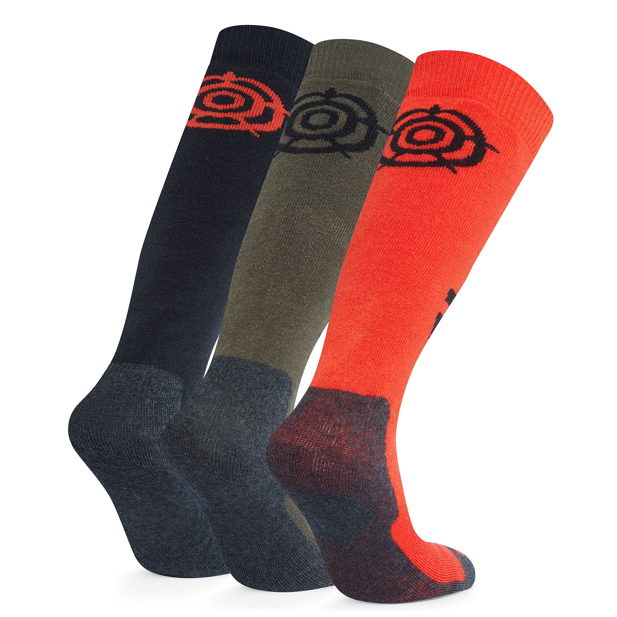 Bergenz 3 Pack Kids Ski Socks - Black/Khaki/Fiery Orange - Image 2