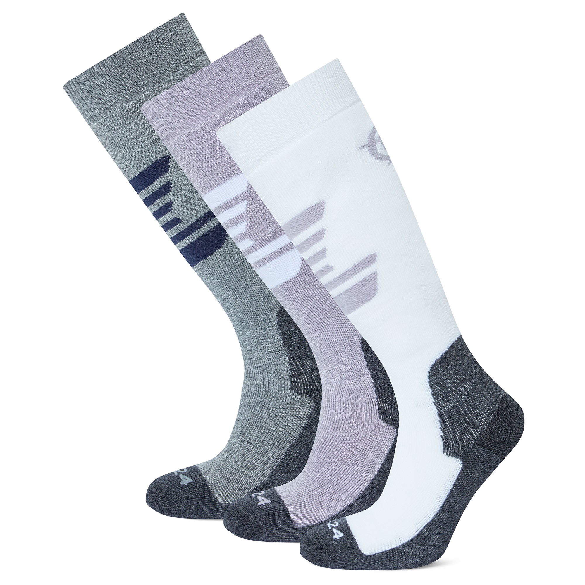 Bergenz 3 Pack Womens Ski Socks - Lavender Grey/Lt Grey Marl/Optic White