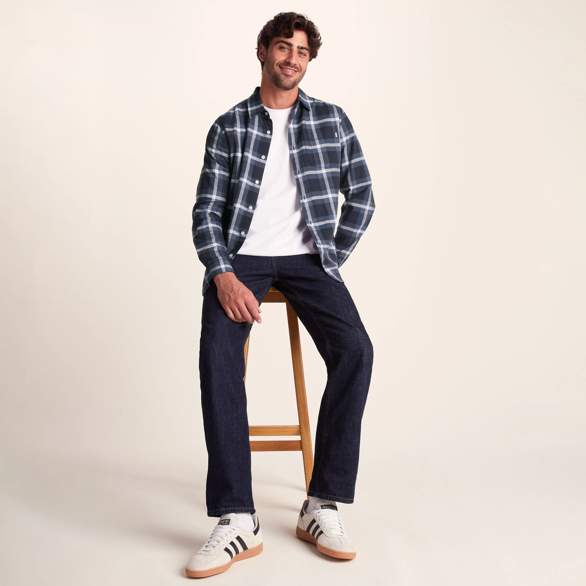 Bertram Mens Long Sleeve Cotton Flannel Shirt - Arctic Blue Check - Image 4