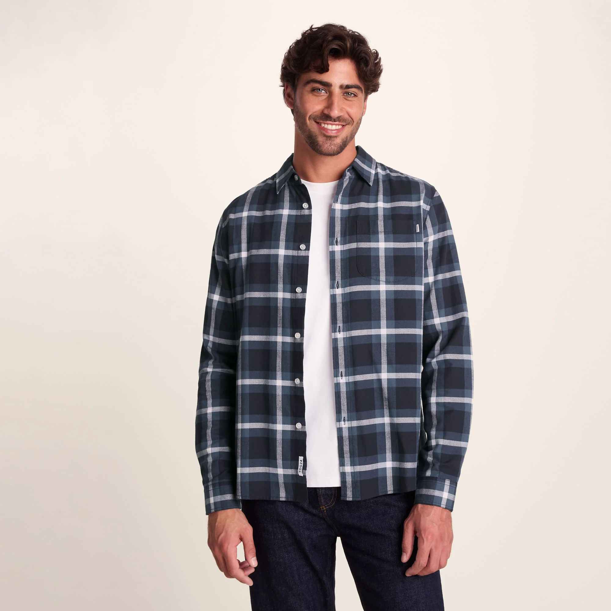 Bertram Mens Long Sleeve Cotton Flannel Shirt - Arctic Blue Check - Image 5