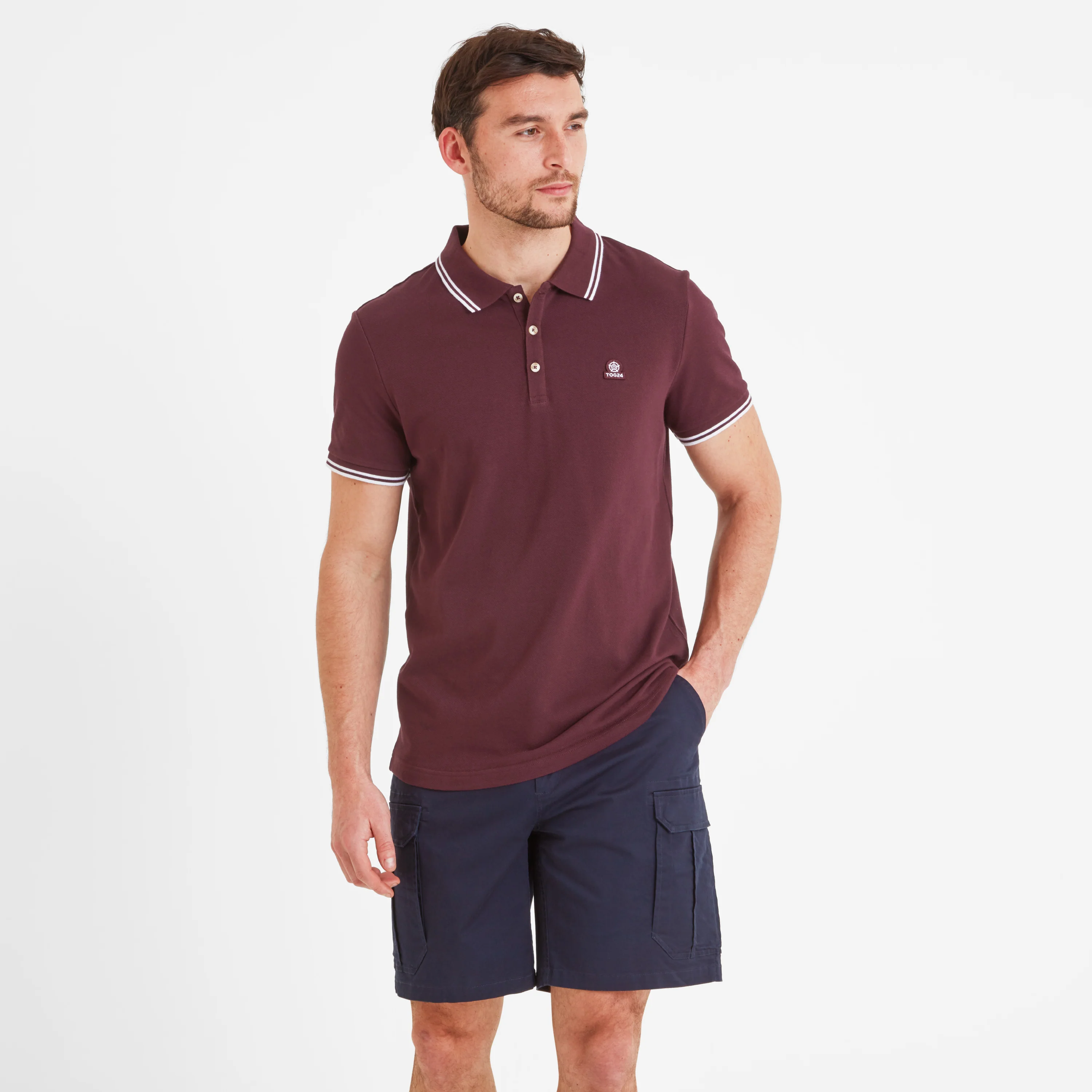 Biston Mens 100% Cotton Pique Polo Shirt - Deep Port - Image 2