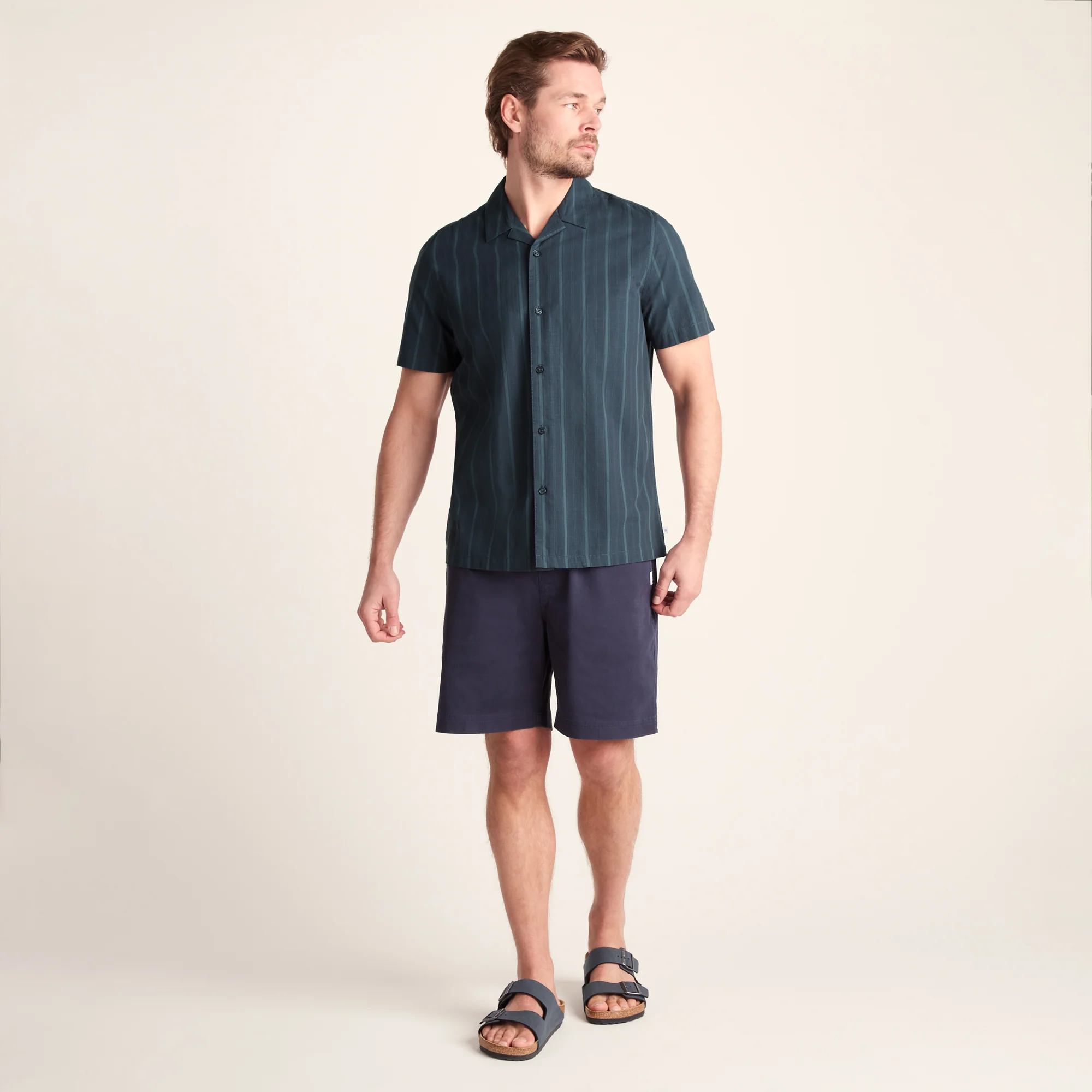Boldon Mens 100% Cotton Supersoft Short Sleeve Shirt - Dark Indigo Stripe - Image 2