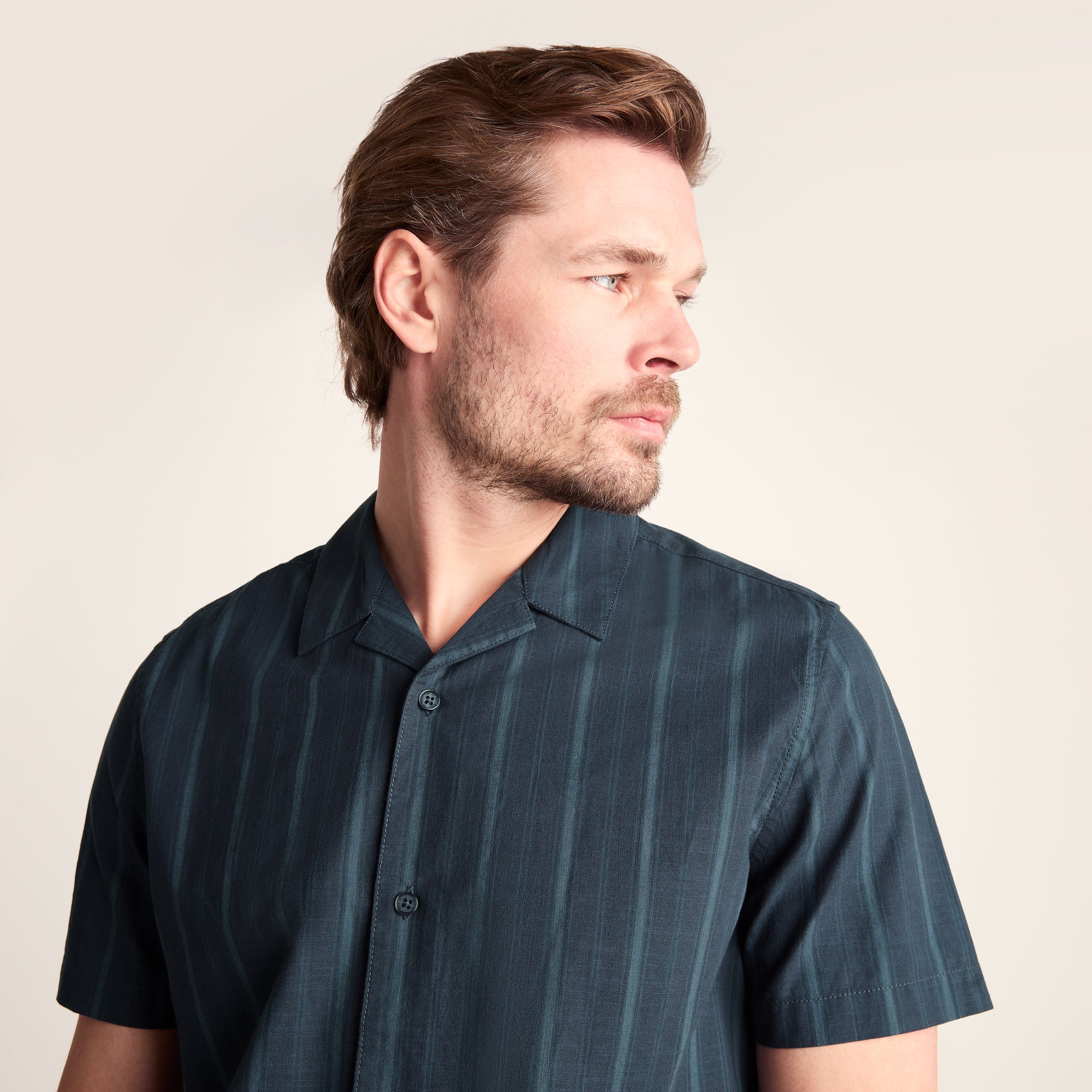Boldon Mens 100% Cotton Supersoft Short Sleeve Shirt - Dark Indigo Stripe - Image 5