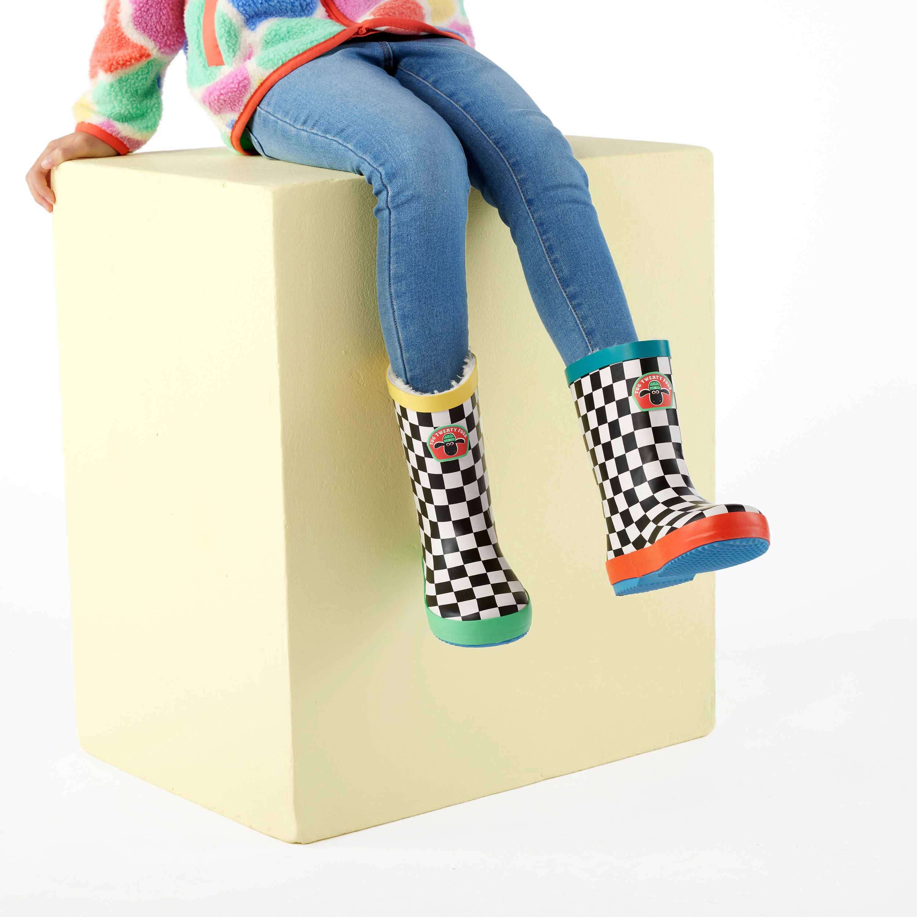 Border Kids Shaun the Sheep Wellies - Black White Checkerboard - Image 2