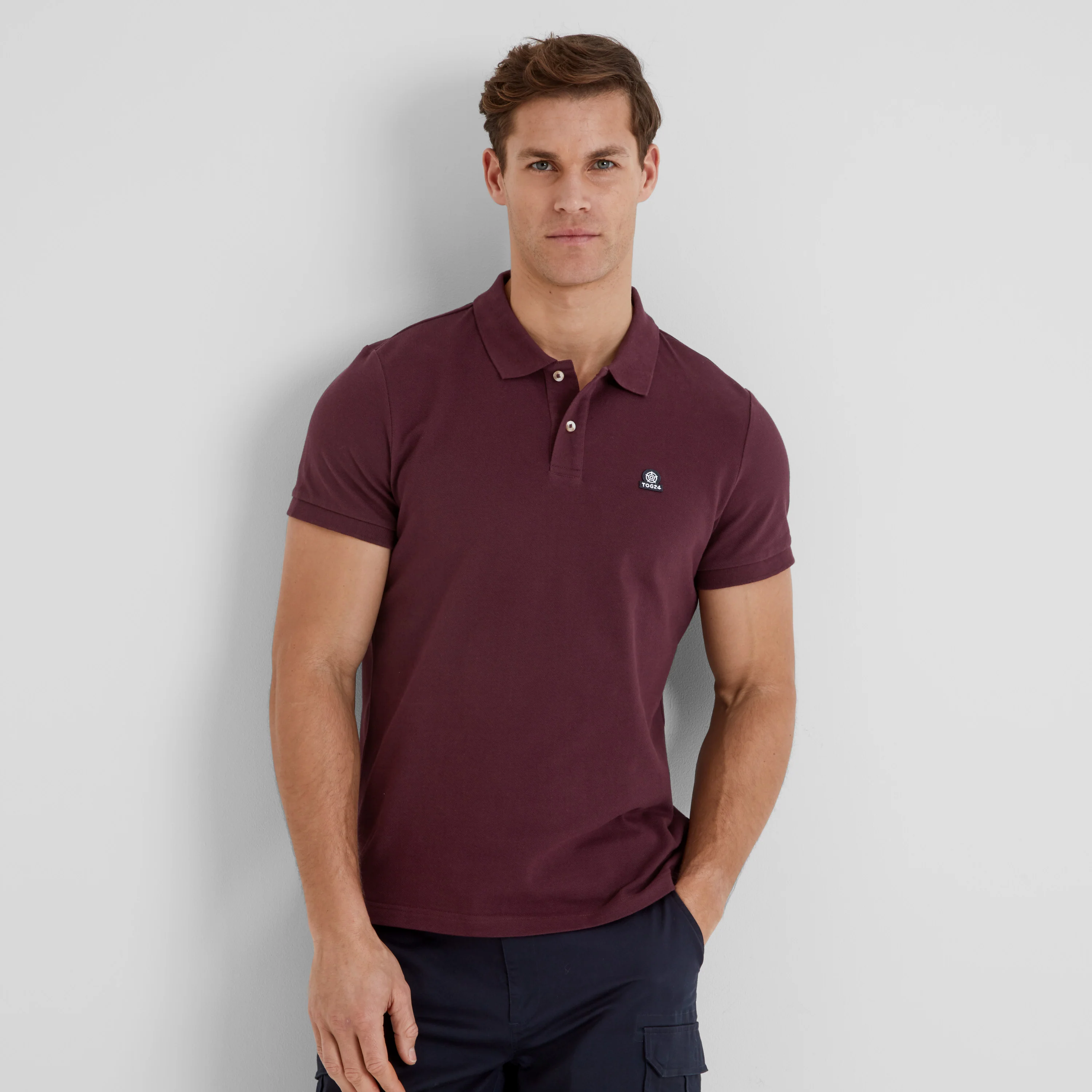 Braunton Mens 100% Cotton Pique Polo Shirt - Deep Port - Image 2