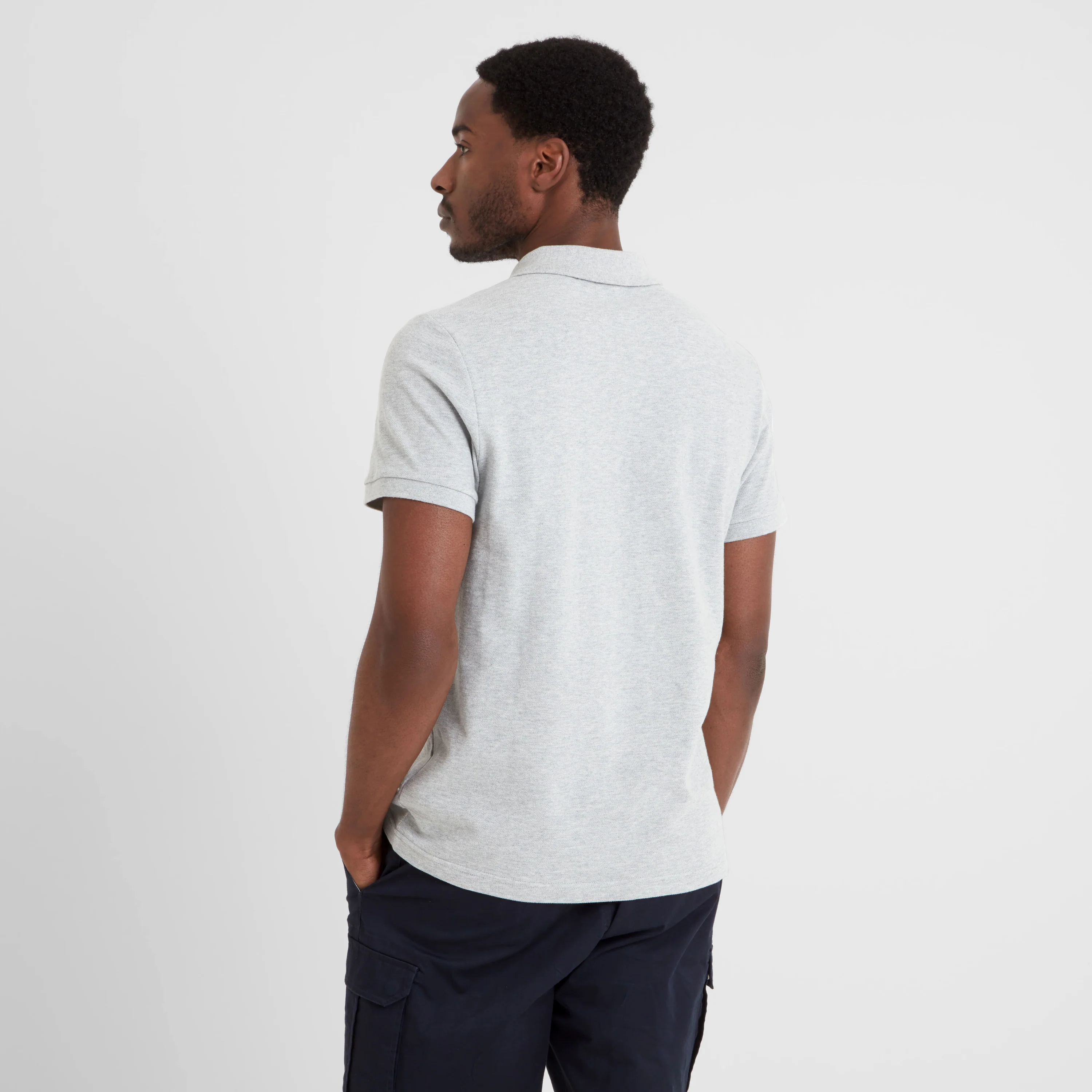 Braunton Mens 100% Cotton Pique Polo Shirt - Light Grey Marl - Image 3