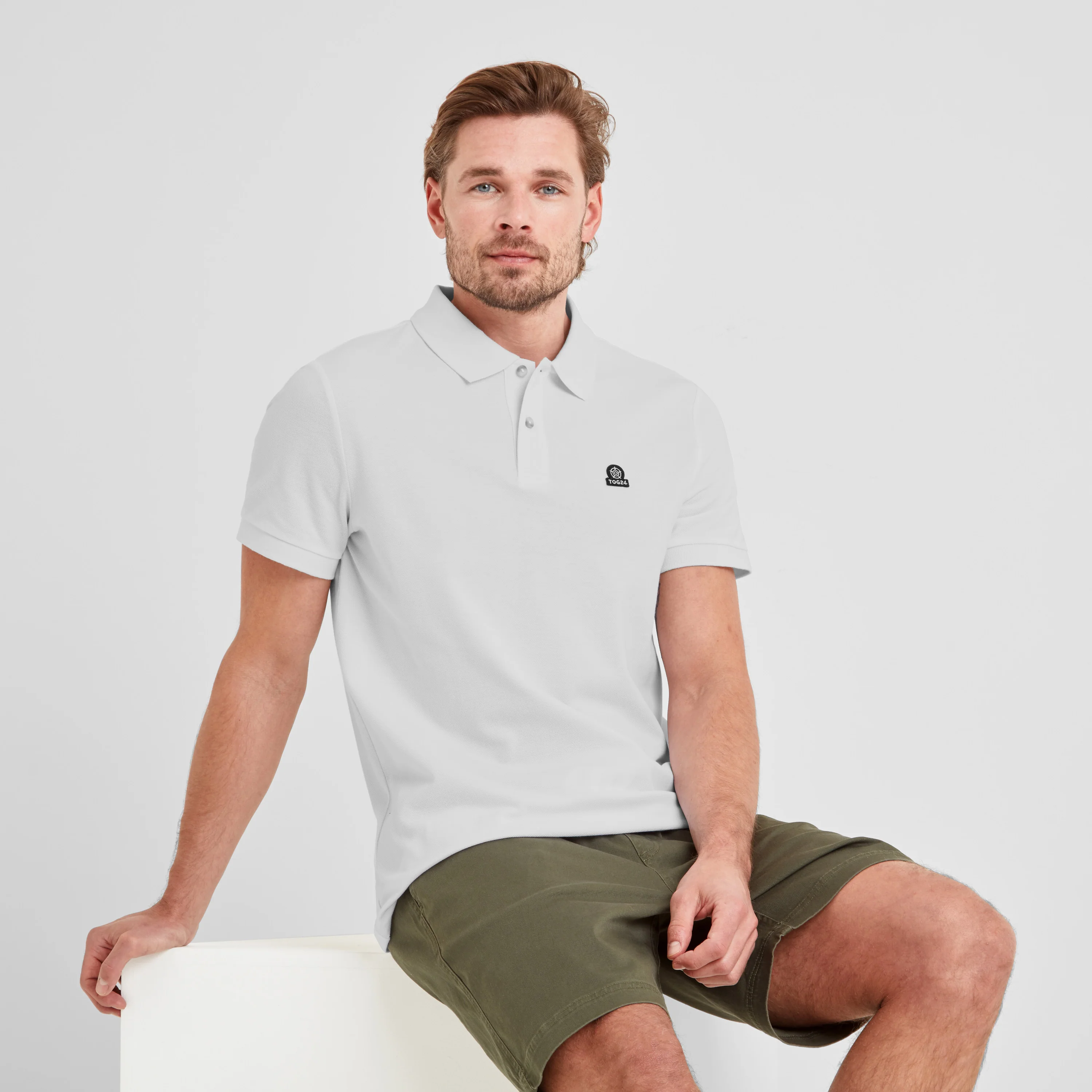 Braunton Mens 100% Cotton Pique Polo Shirt - Optic White - Image 4