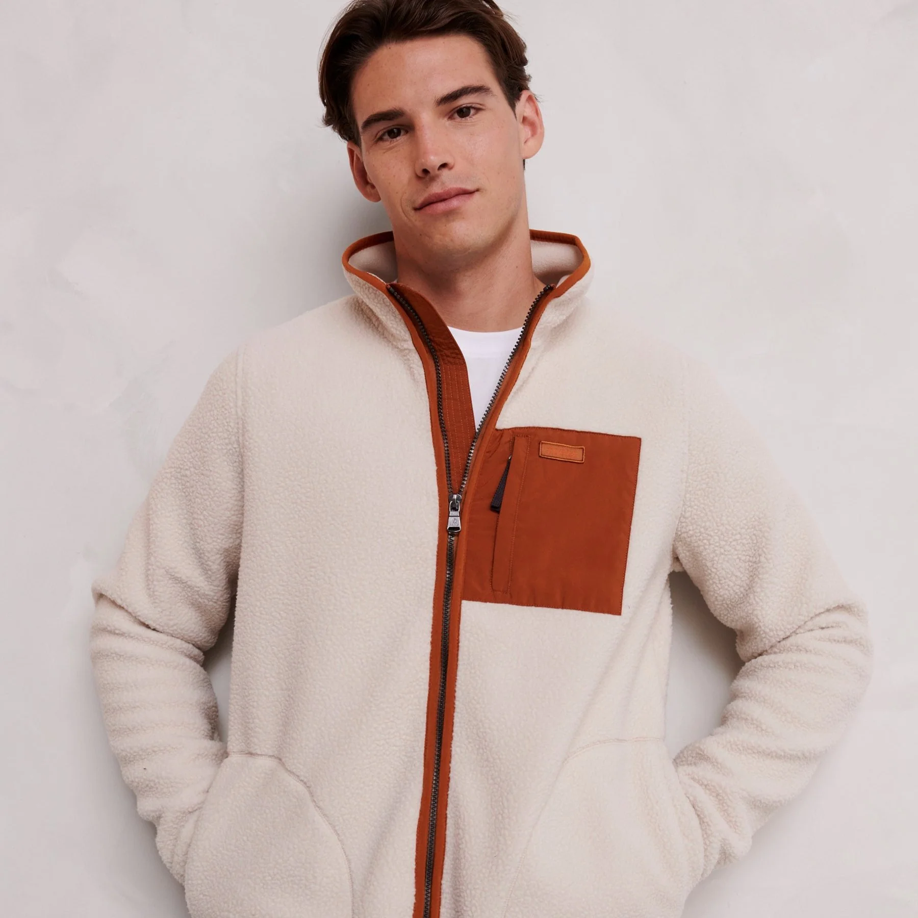 Cameron Mens Sherpa Fleece - White Sand - Image 2