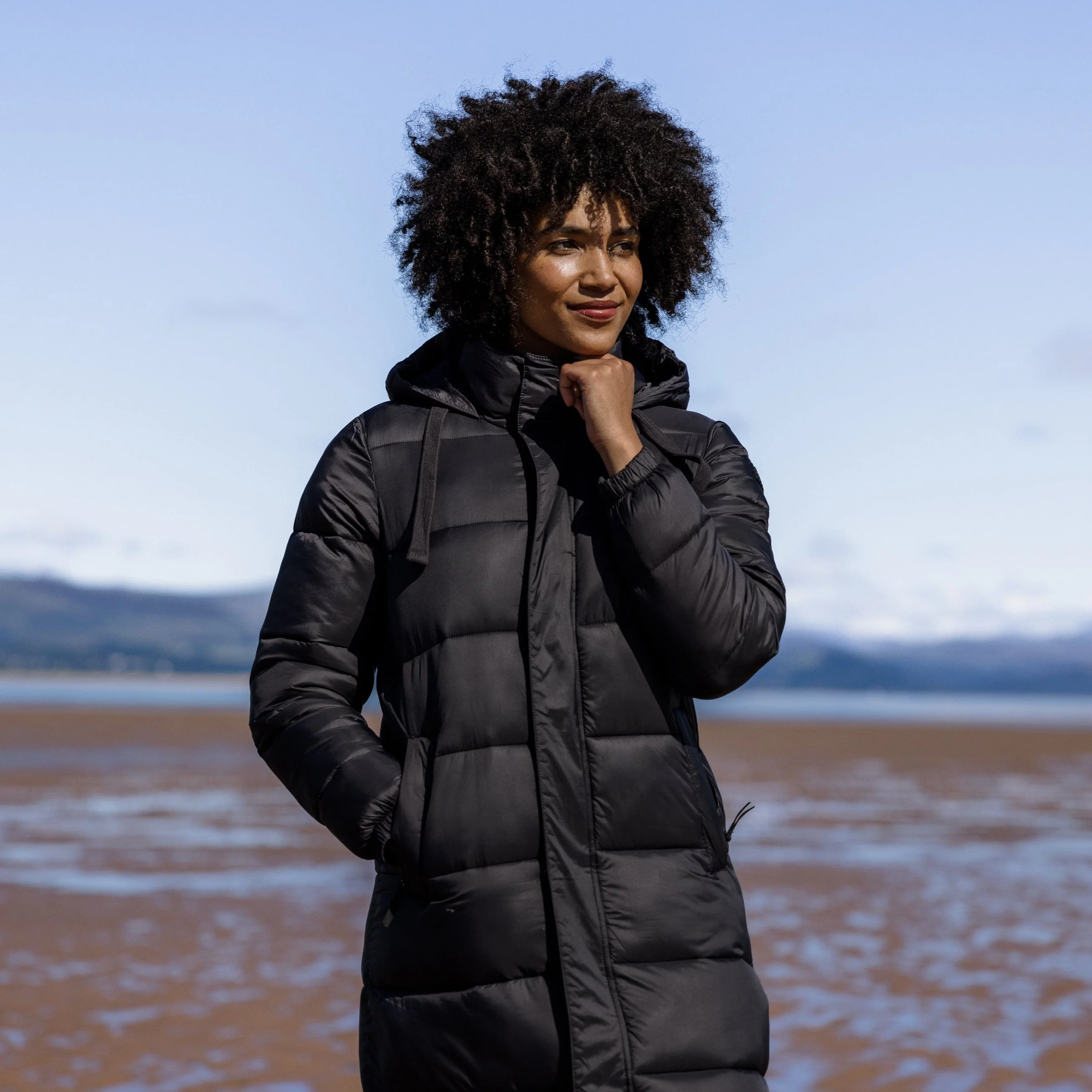 Cautley Womens Long Padded Shower Resistant Jacket - Black - Image 10