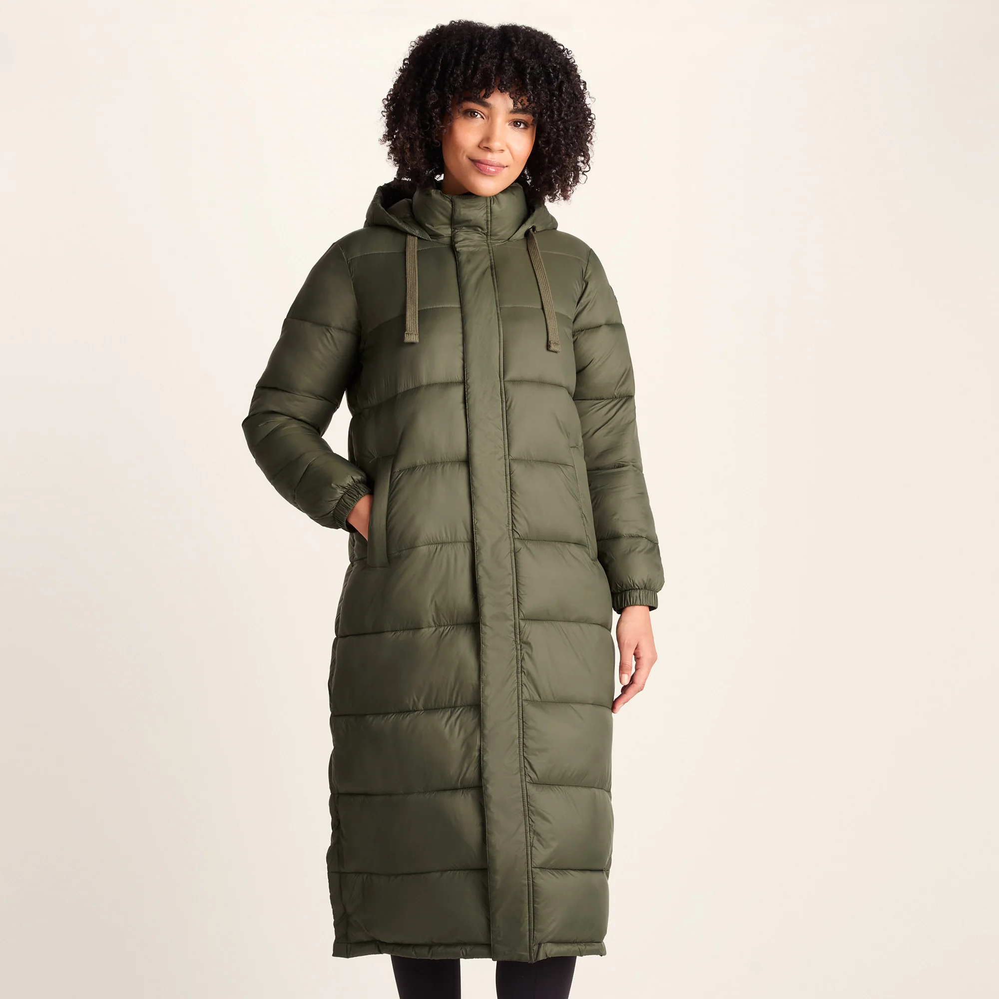 Cautley Womens Long Padded Shower Resistant Jacket - Khaki - Image 3