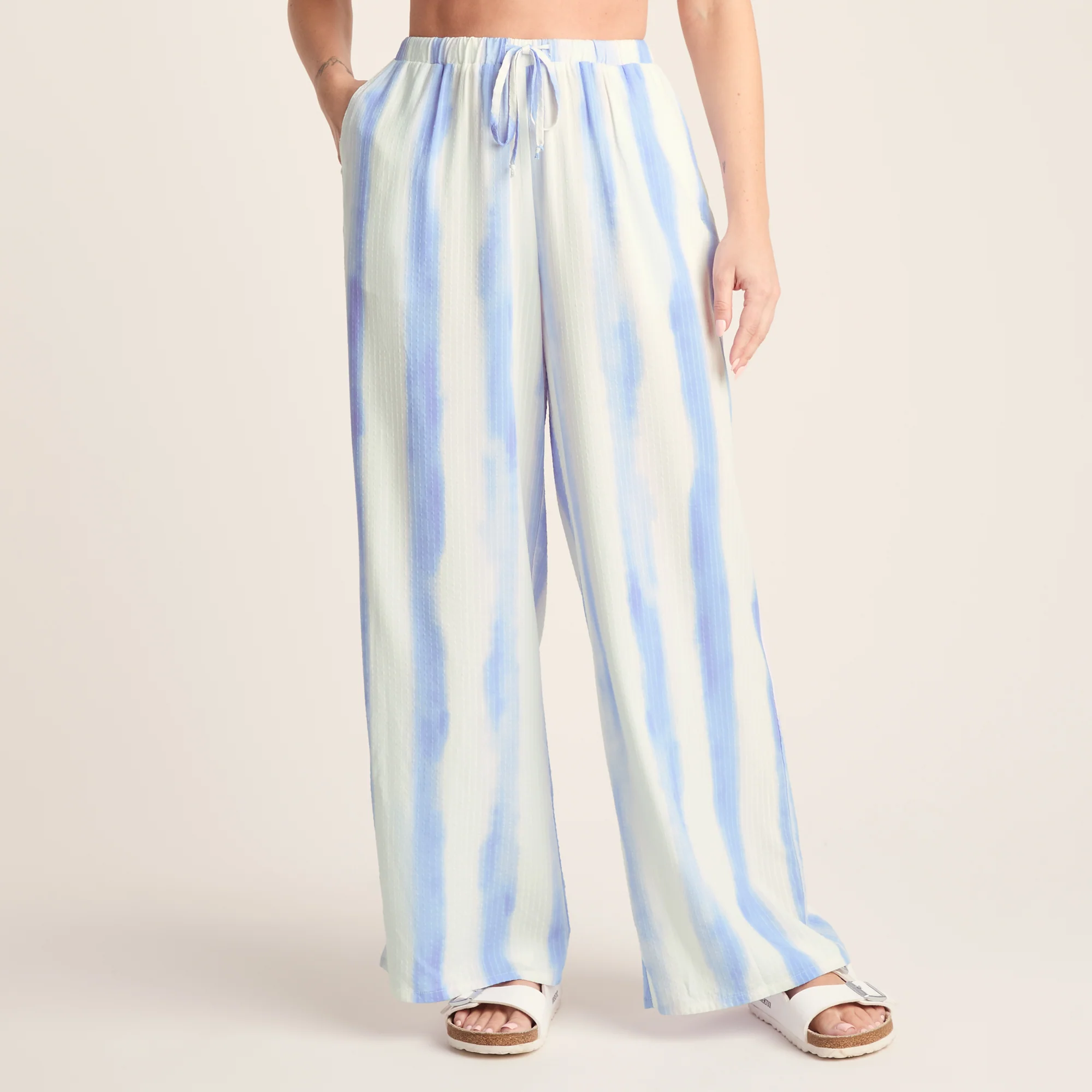 Christina Womens Wide Leg Lightweight Trousers - Blue Hues Print - Image 3