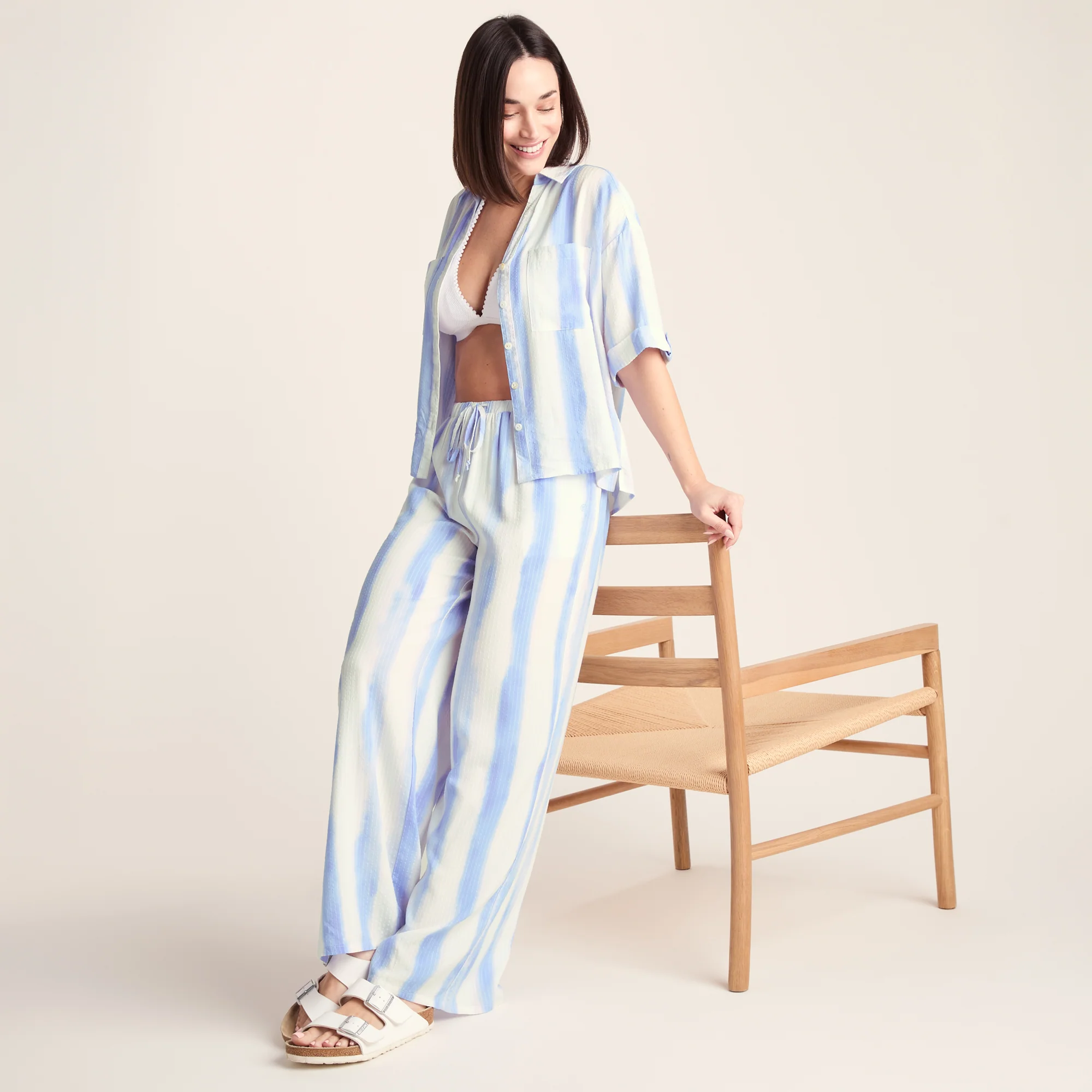 Christina Womens Wide Leg Lightweight Trousers - Blue Hues Print - Image 4