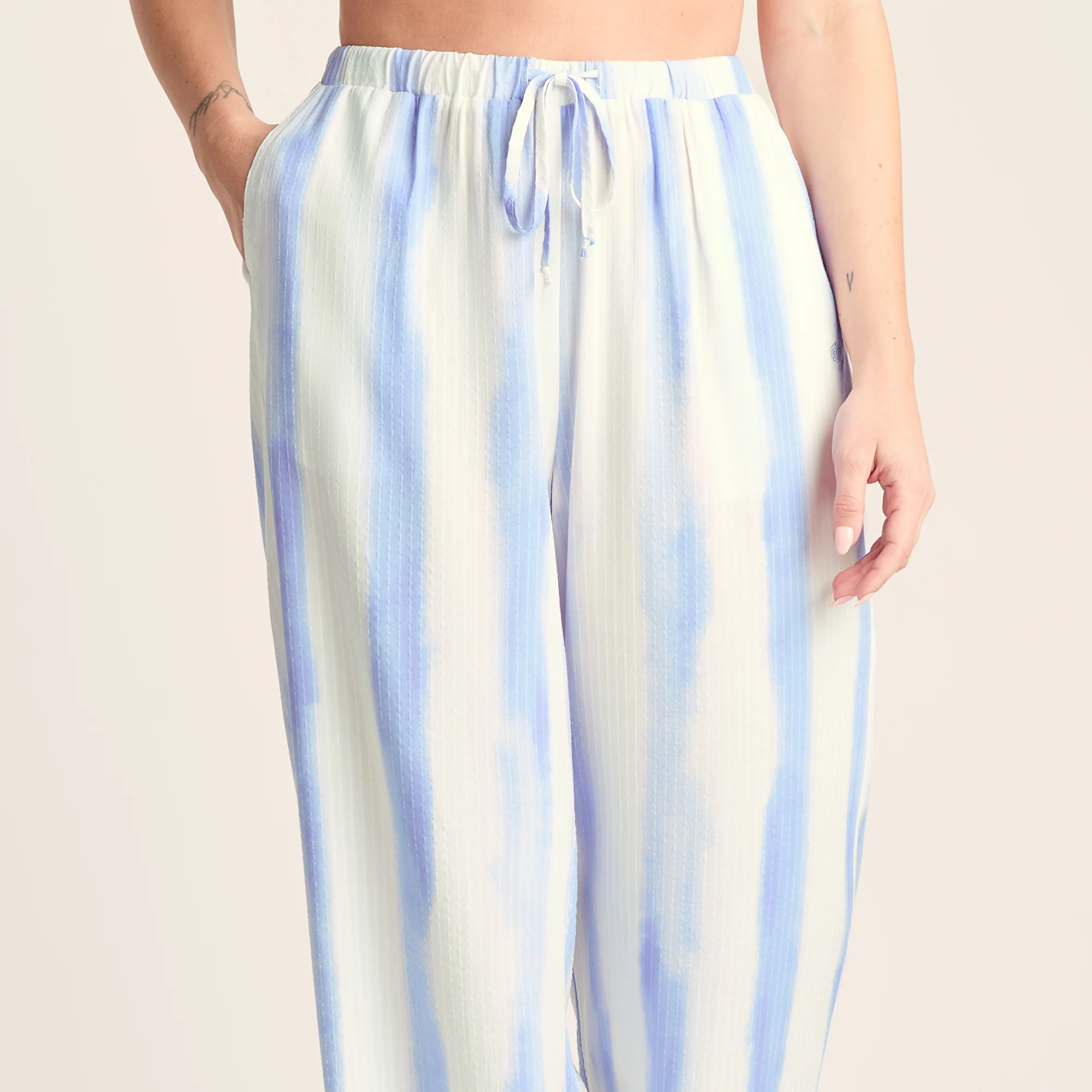 Christina Womens Wide Leg Lightweight Trousers - Blue Hues Print - Image 5