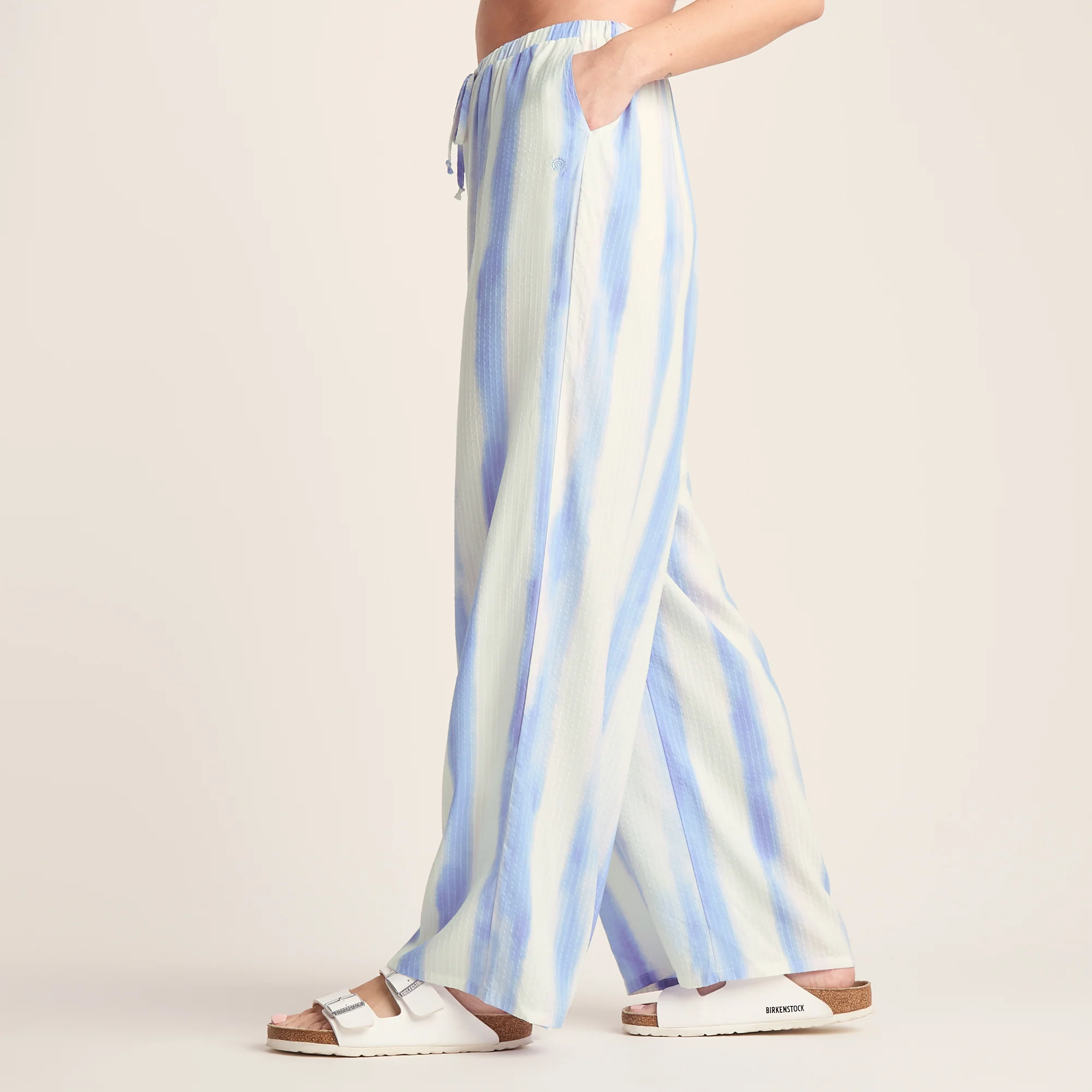 Christina Womens Wide Leg Lightweight Trousers - Blue Hues Print - Image 6