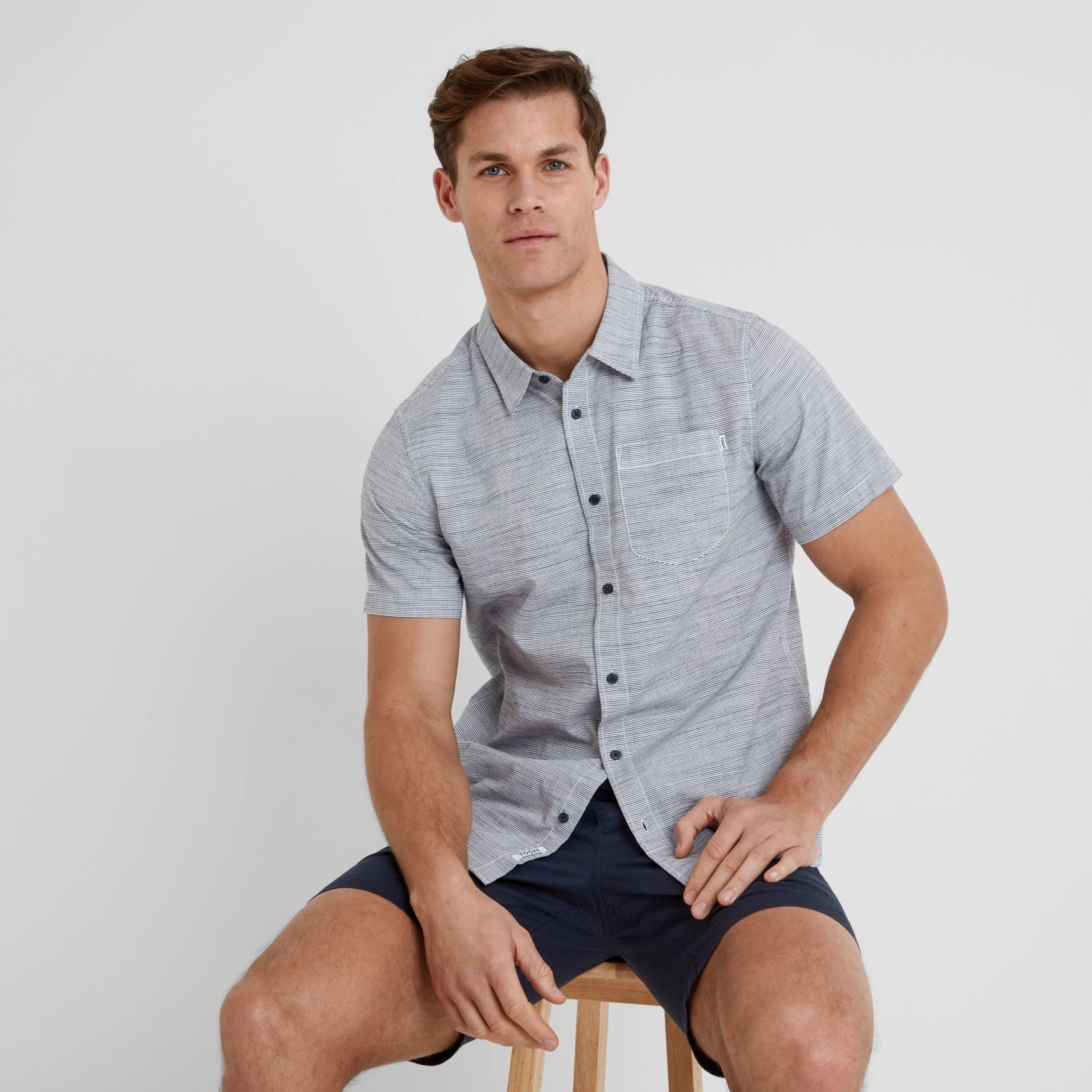 Christos Mens Short Sleeve 100% Cotton Supersoft Shirt - Dark Indigo Stripe - Image 4