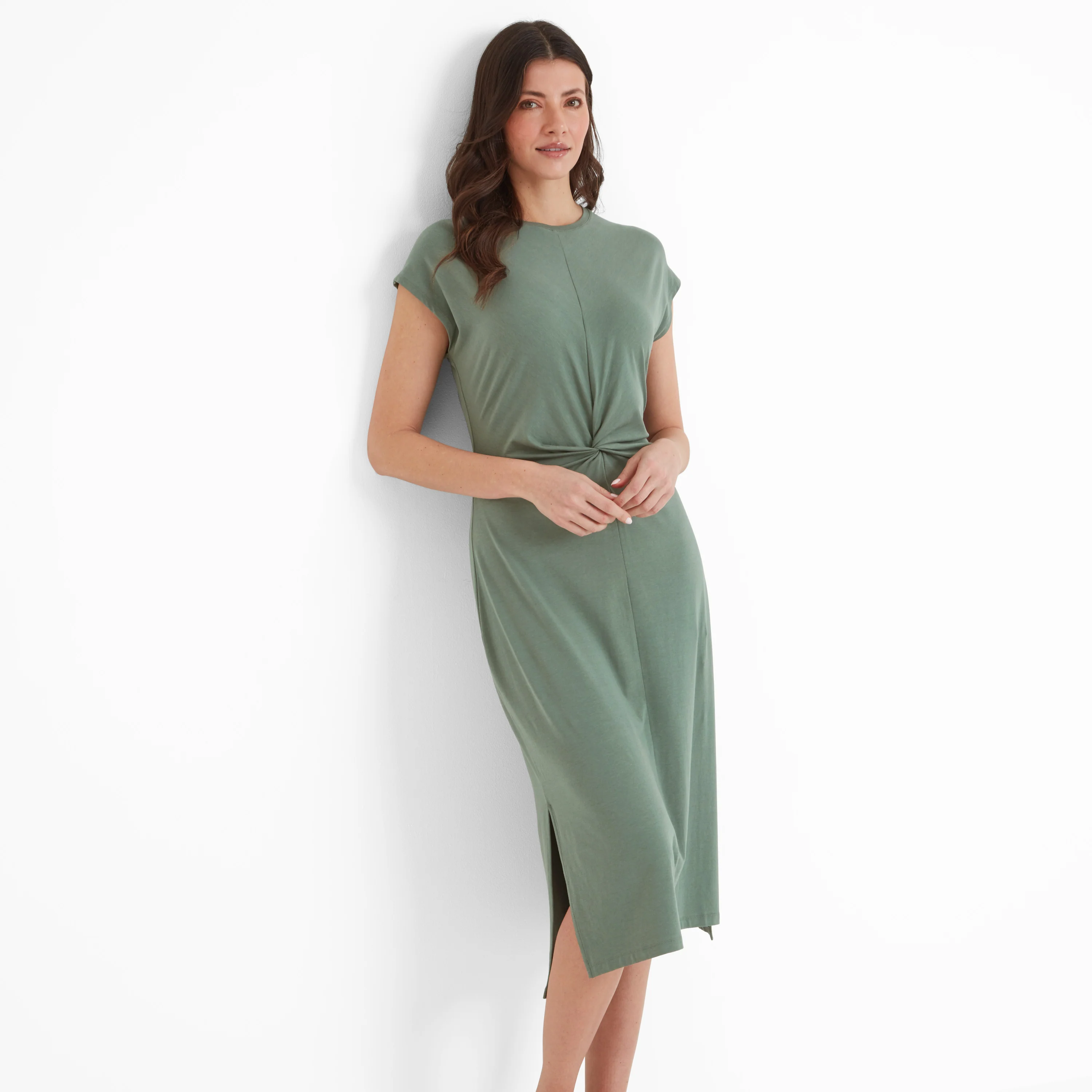 Claire Womens Supersoft Jersey Dress - Light Forest - Image 2