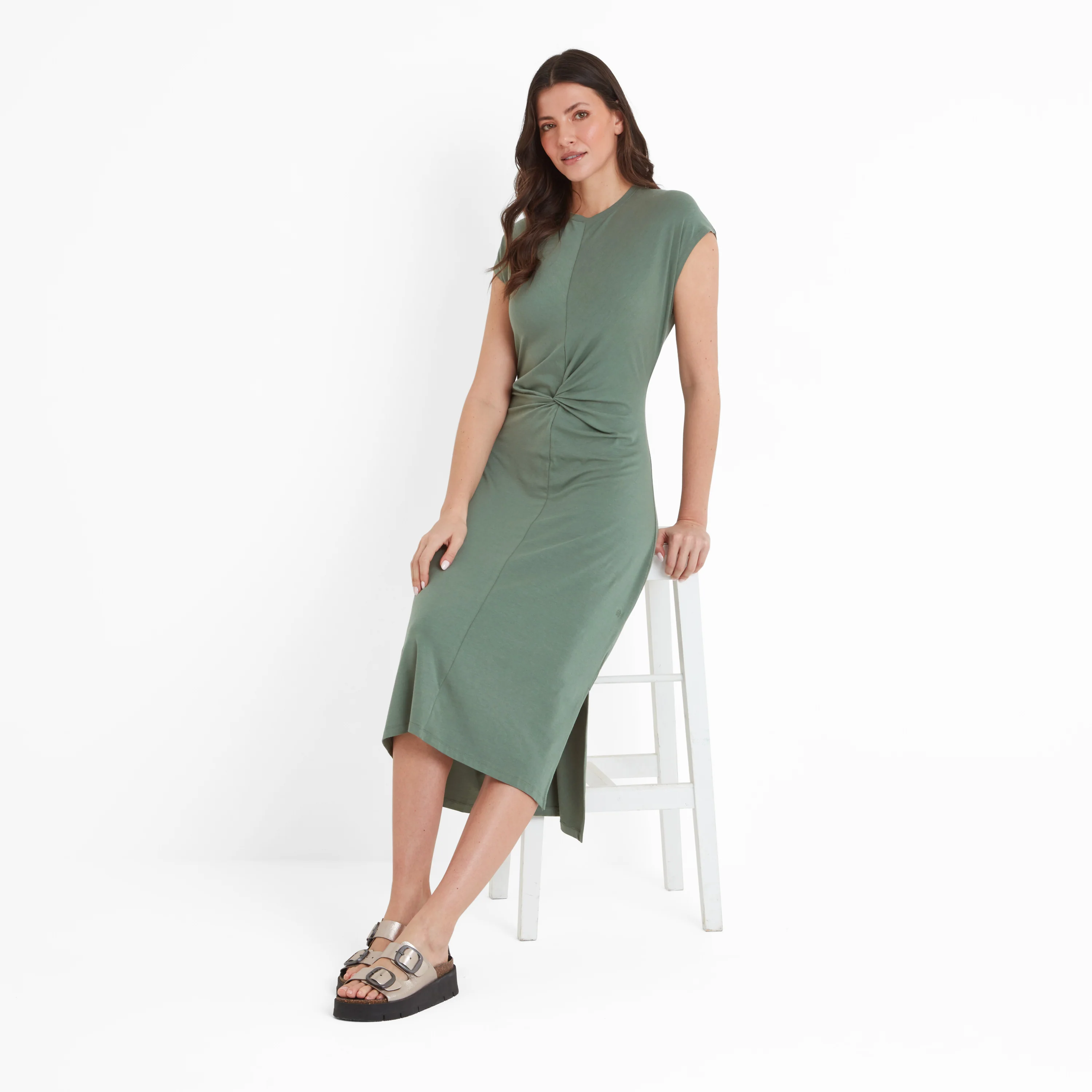 Claire Womens Supersoft Jersey Dress - Light Forest - Image 4