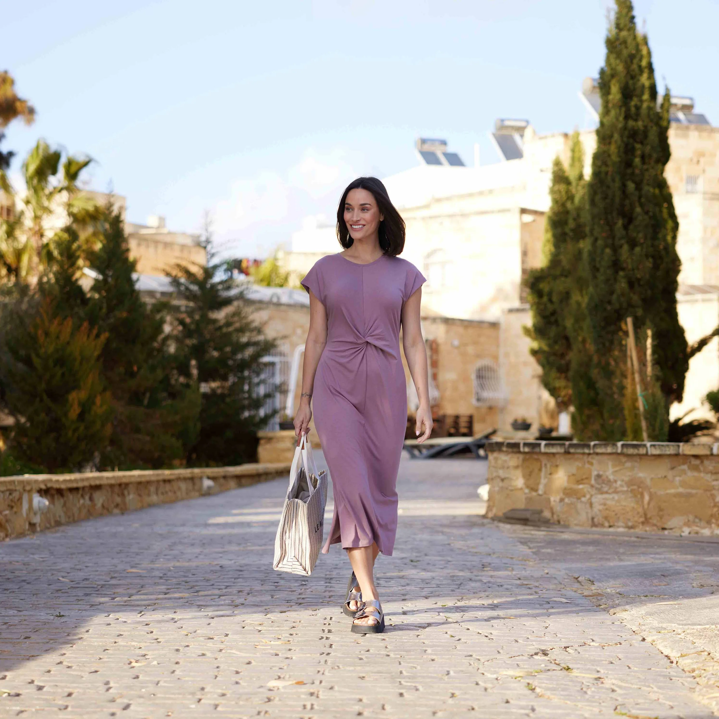 Claire Womens Supersoft Jersey Dress - Mauve - Image 10
