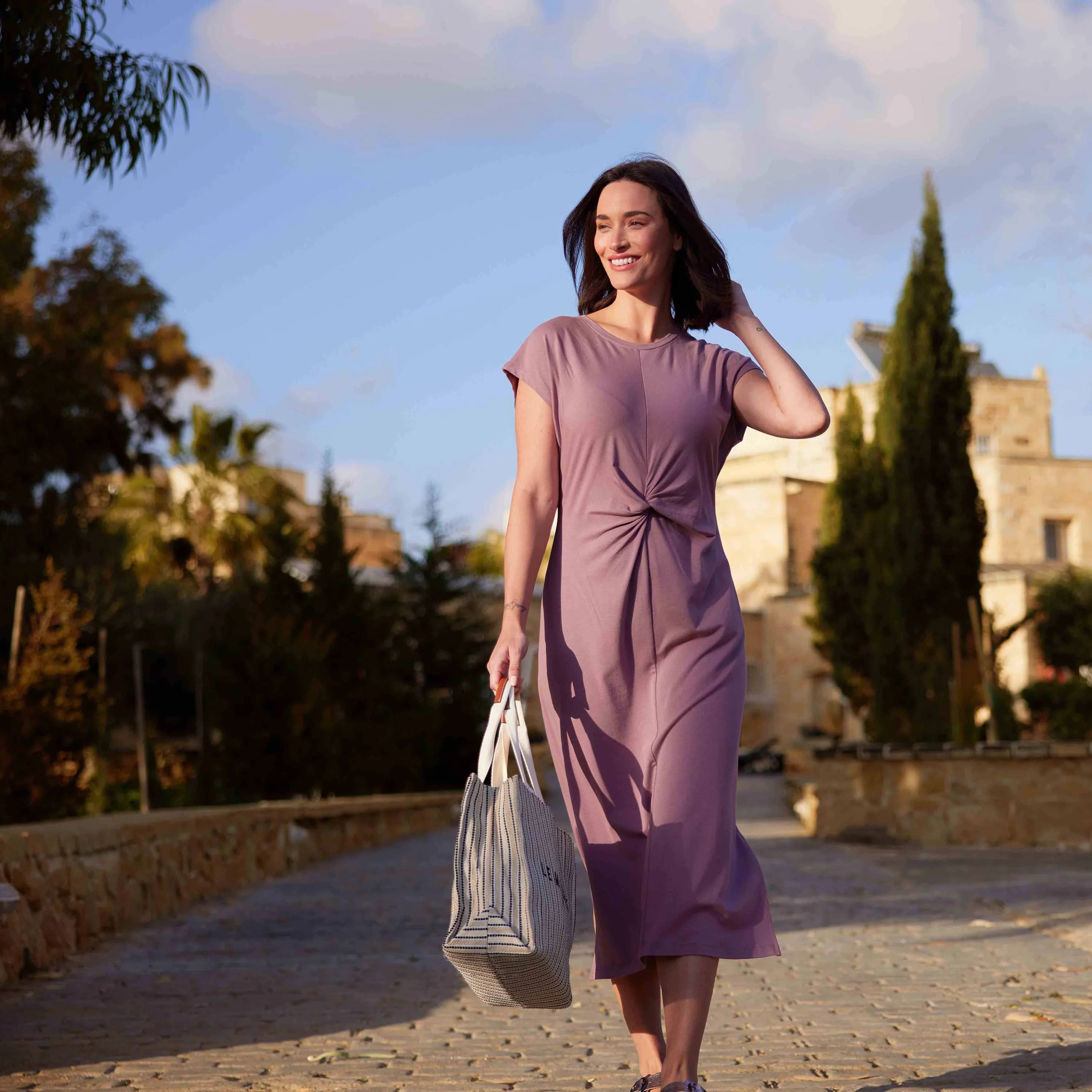 Claire Womens Supersoft Jersey Dress - Mauve - Image 8