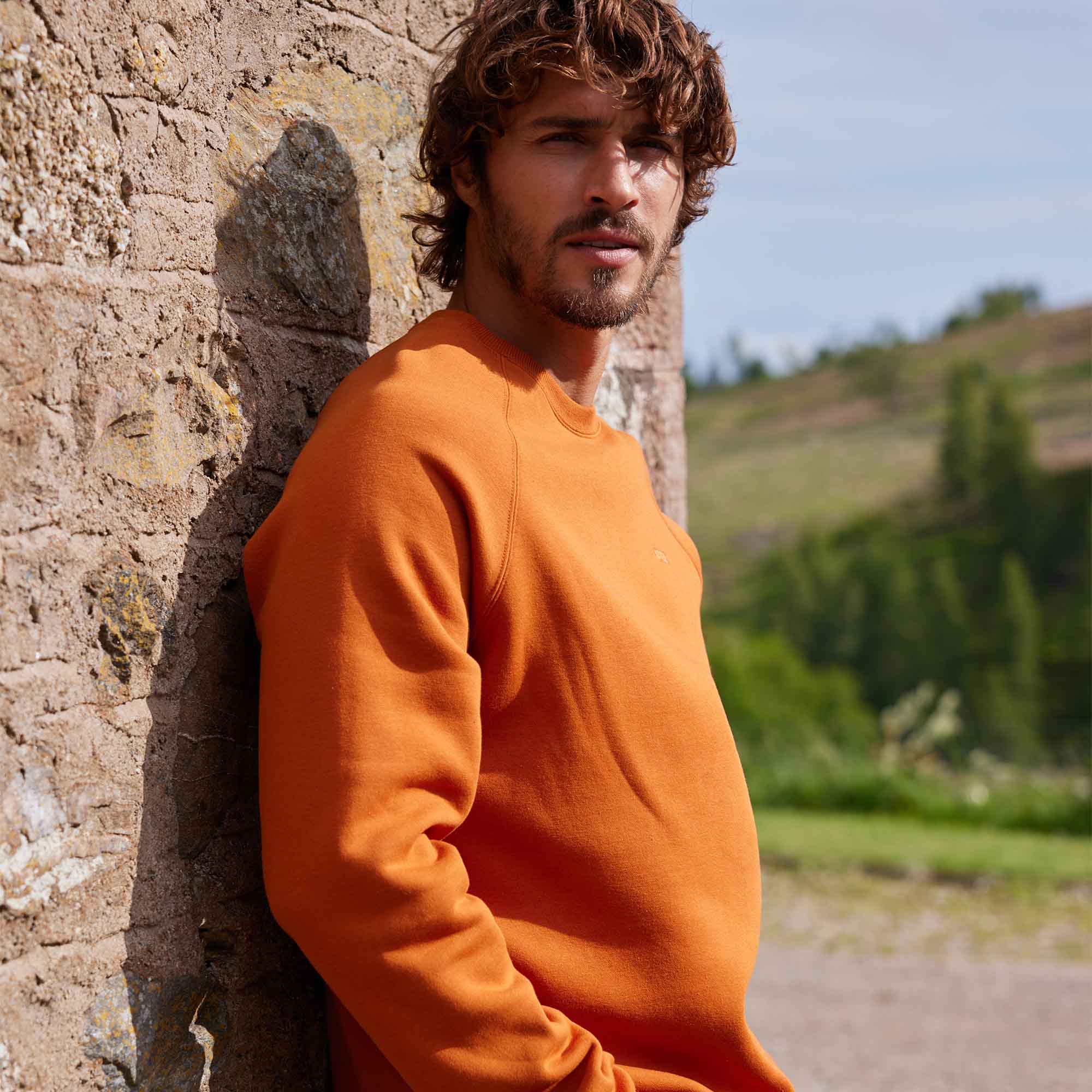 Clitheroe Mens Supersoft Raglan Sweat - Mahogany Orange - Image 11