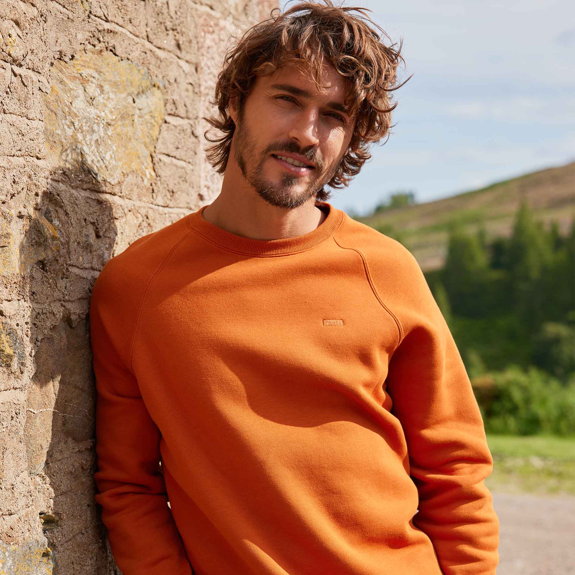 Clitheroe Mens Supersoft Raglan Sweat - Mahogany Orange - Image 7
