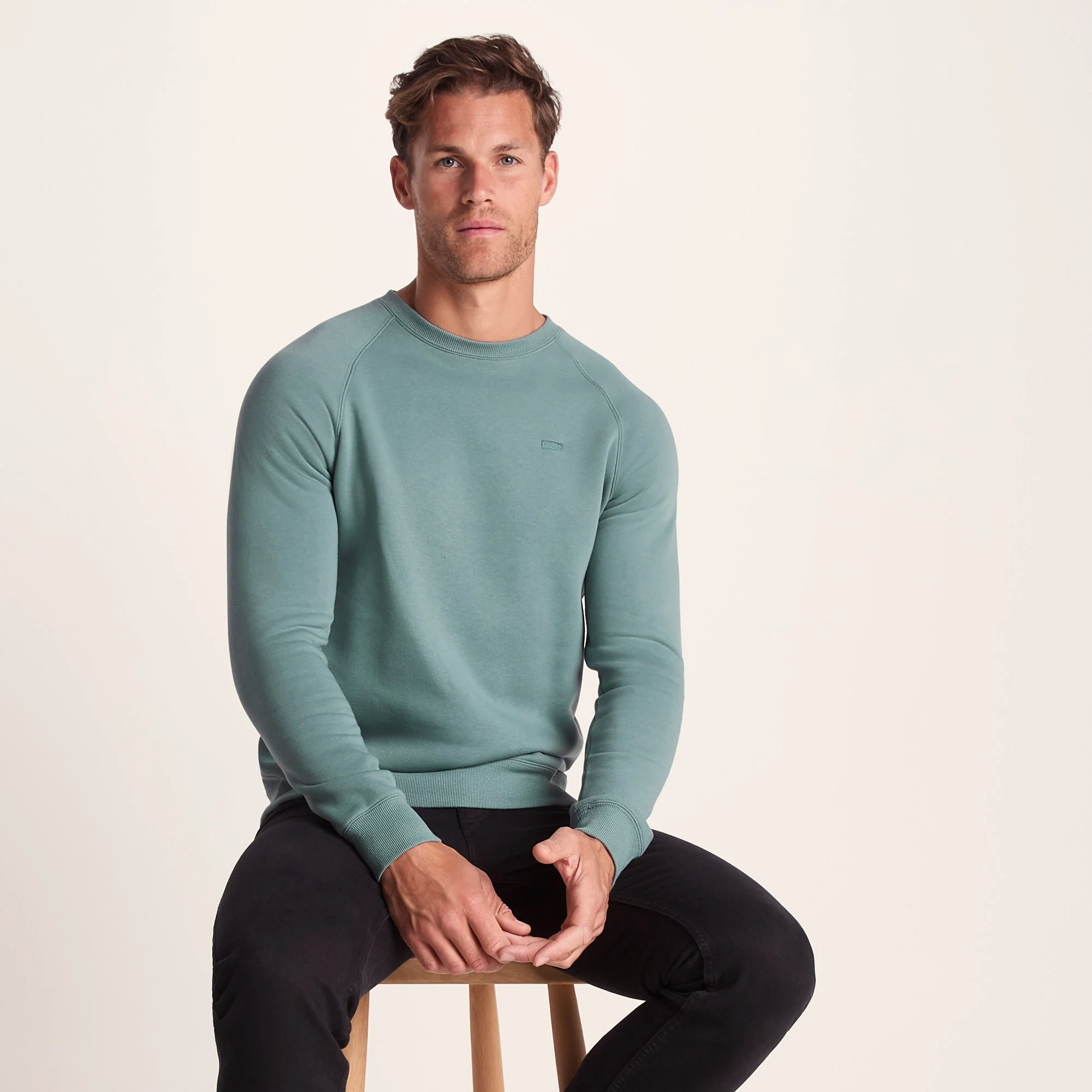 Clitheroe Mens Supersoft Raglan Sweat - Smokey Teal - Image 5