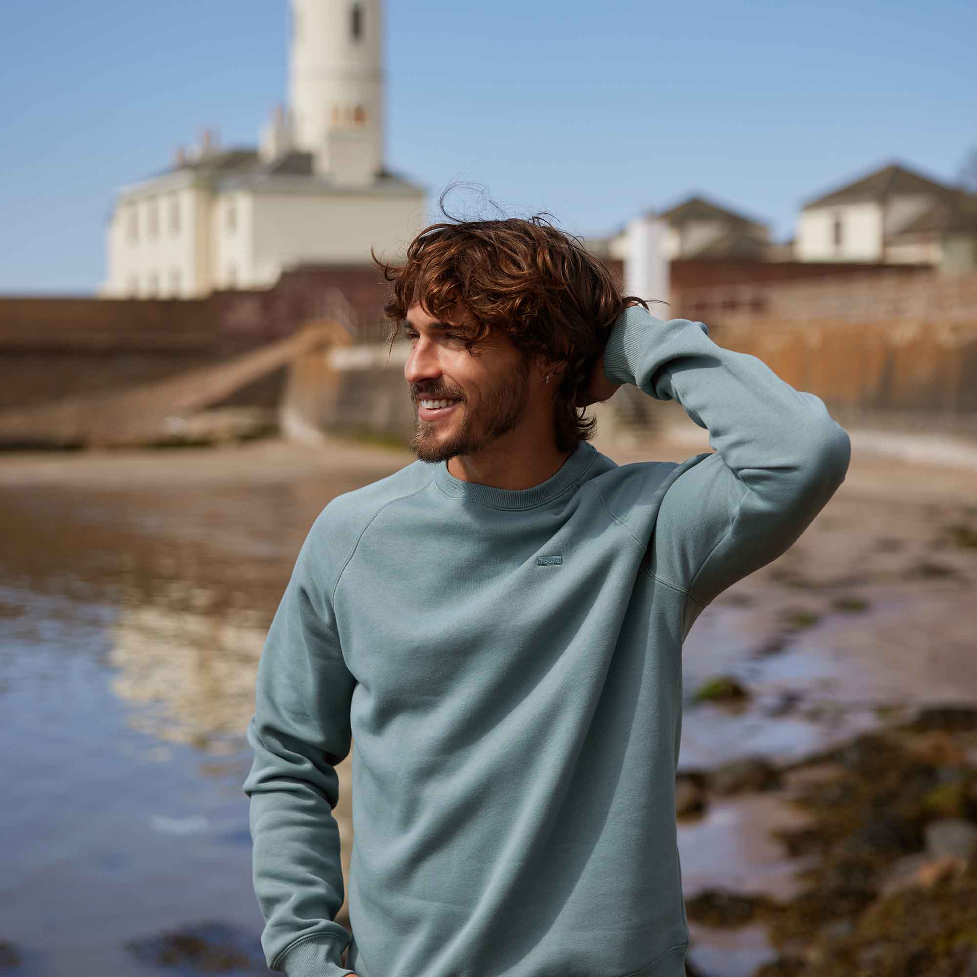 Clitheroe Mens Supersoft Raglan Sweat - Smokey Teal - Image 8