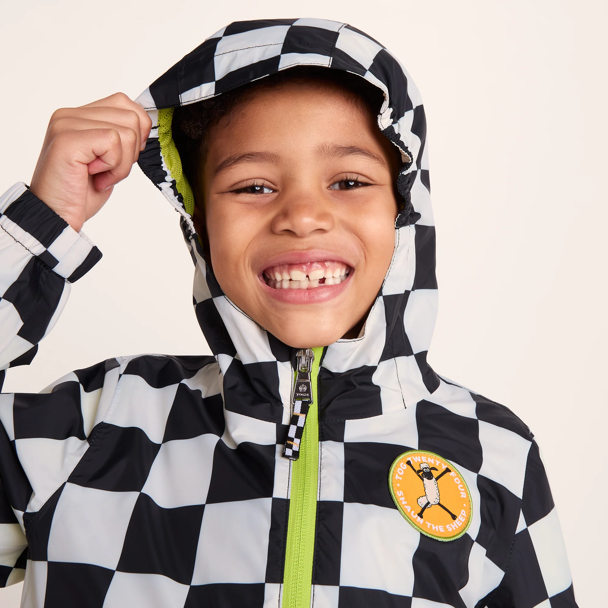 Cohampshire Kids Shaun the Sheep Waterproof Jacket - Black White Checkerboard - Image 5