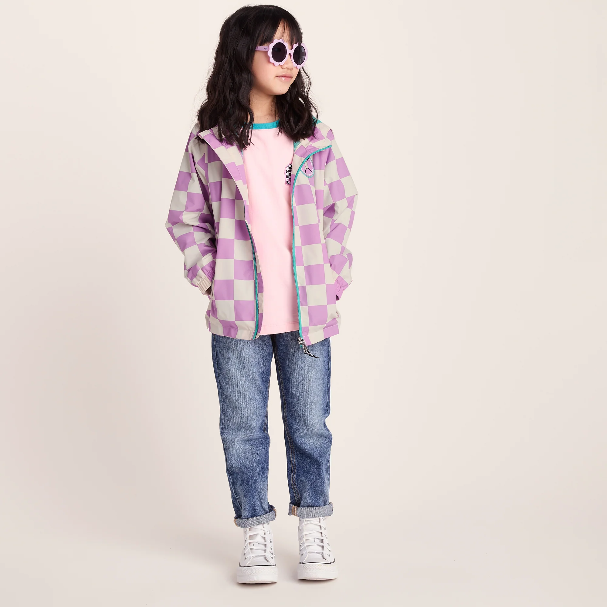 Cohampshire Kids Shaun the Sheep Waterproof Jacket - Lilac Haze/White Checkerboard - Image 2