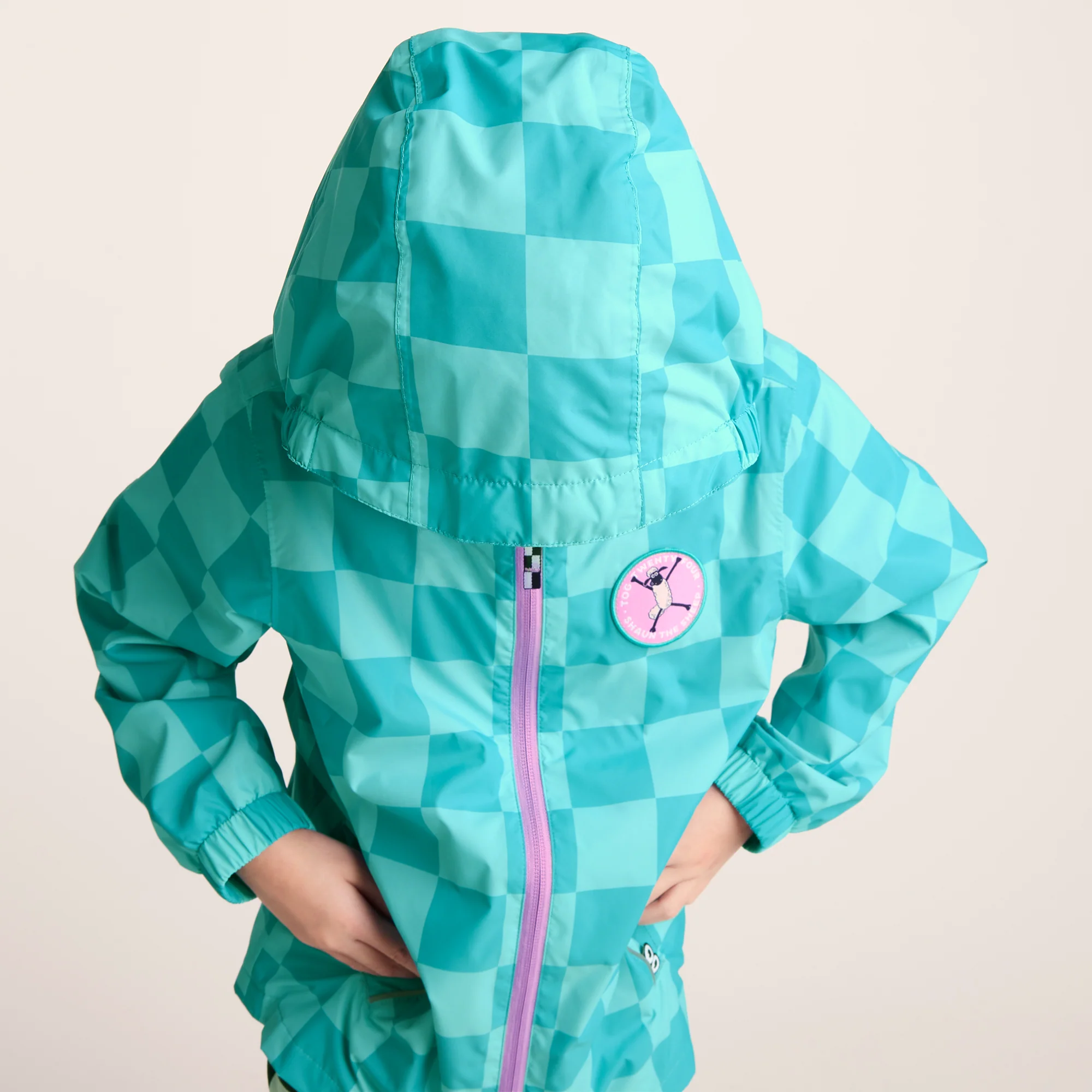 Cohampshire Kids Shaun the Sheep Waterproof Jacket - Spearmint/Bubblegum Checkerboard - Image 7