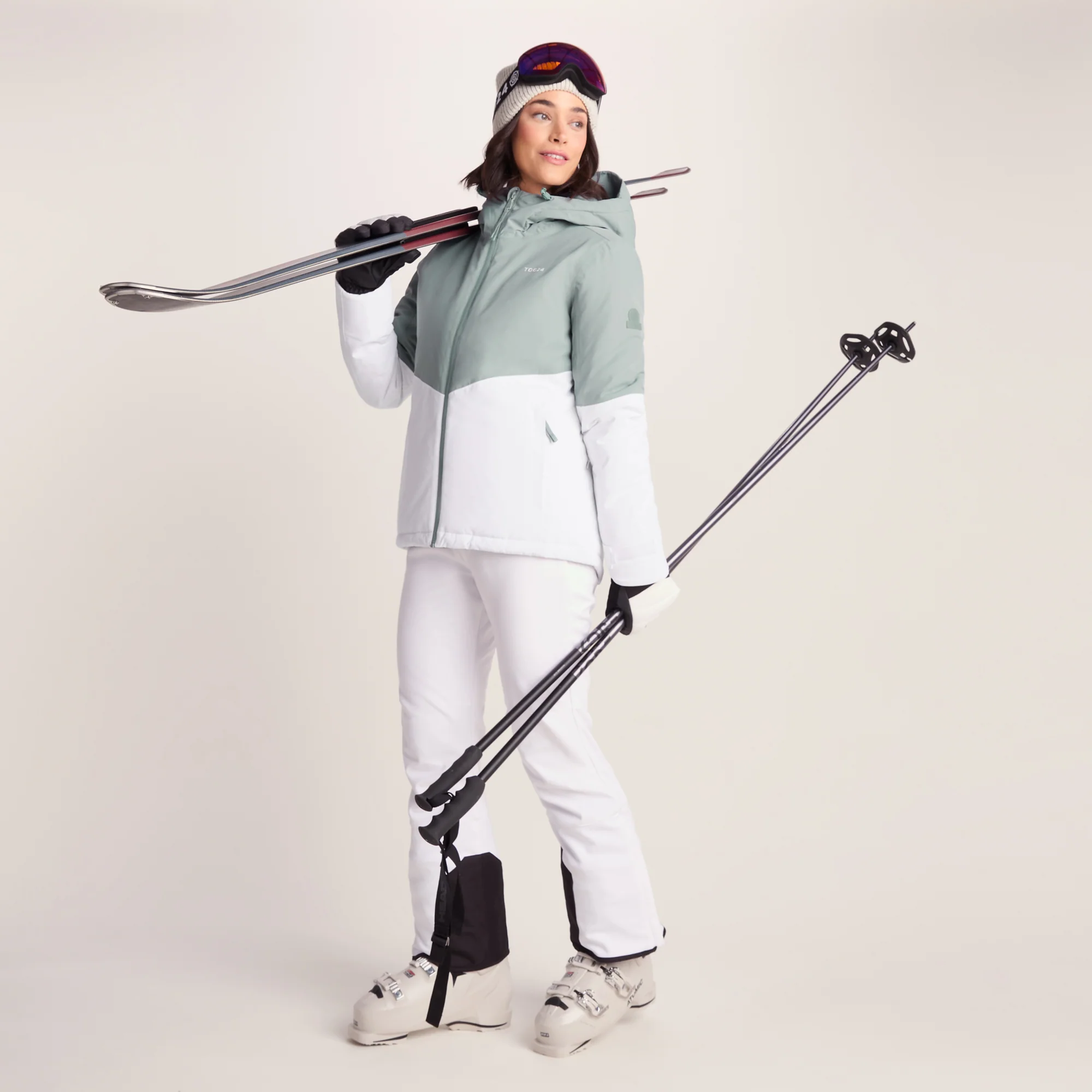 Corvara Womens Waterproof Insulated Ski Jacket - Mist Grey/Optic White - Image 2