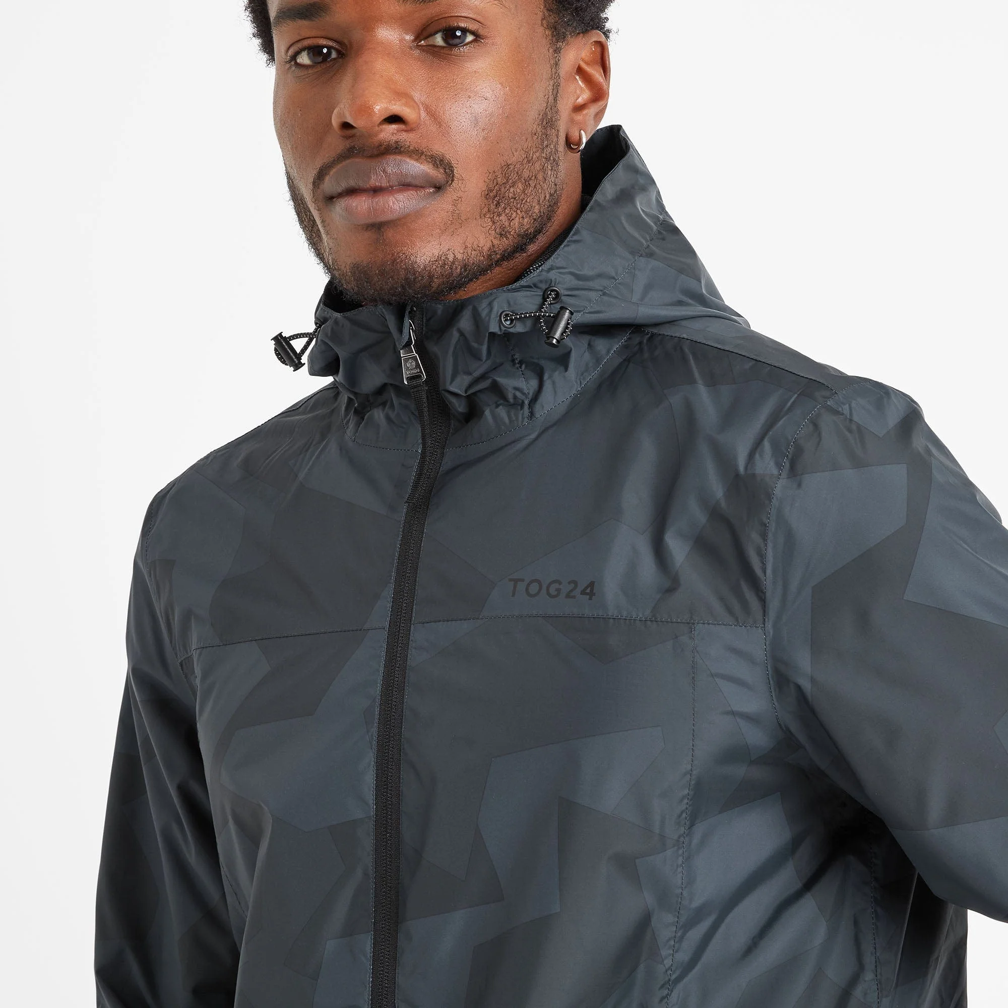 Craven Mens Waterproof Packaway Jacket - Dark Indigo Block Camo Print - Image 4