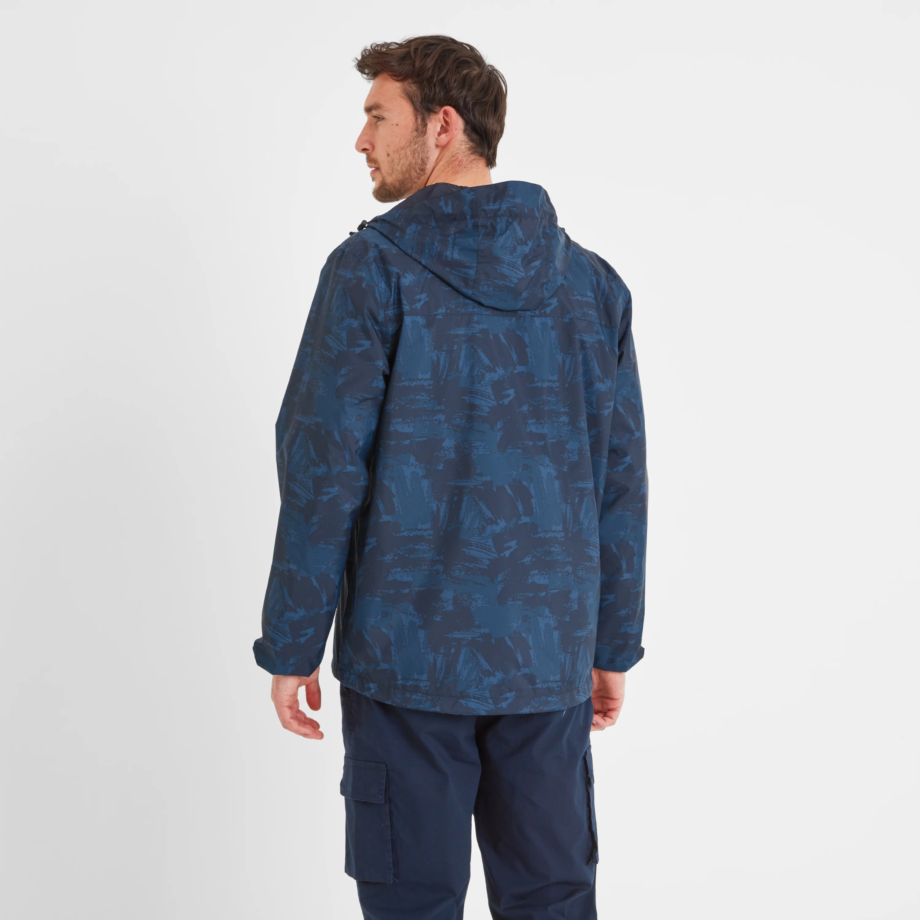 Craven Mens Waterproof Packaway Jacket - Dk Indigo Brushstroke Print - Image 3