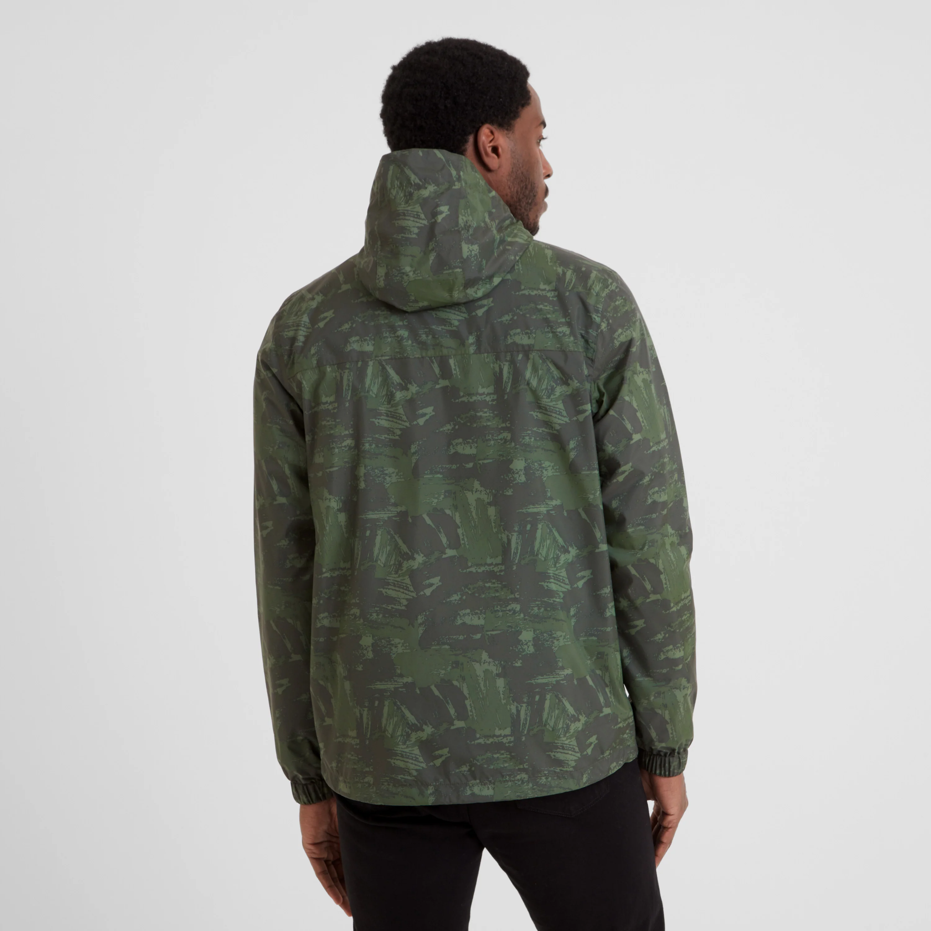 Craven Mens Waterproof Packaway Jacket - Forage Green Brushstroke Print - Image 3