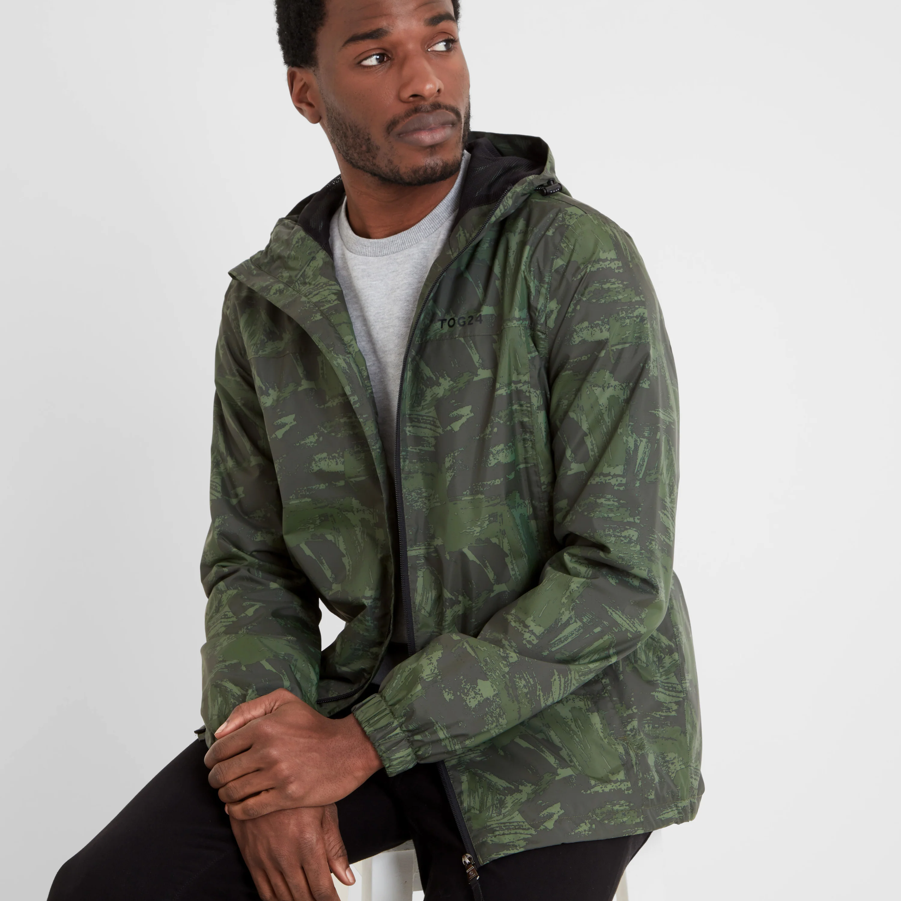 Craven Mens Waterproof Packaway Jacket - Forage Green Brushstroke Print - Image 4