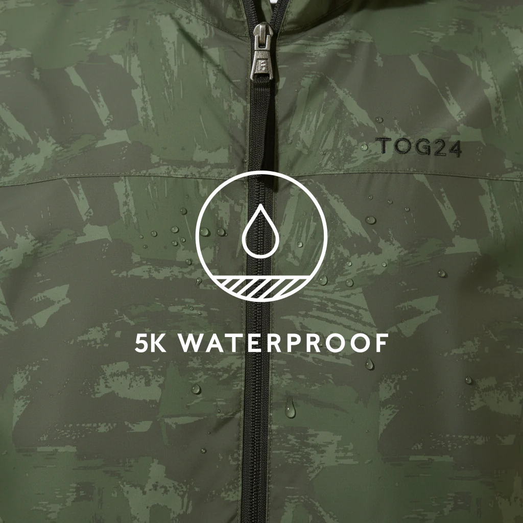 Craven Mens Waterproof Packaway Jacket - Forage Green Brushstroke Print - Image 6