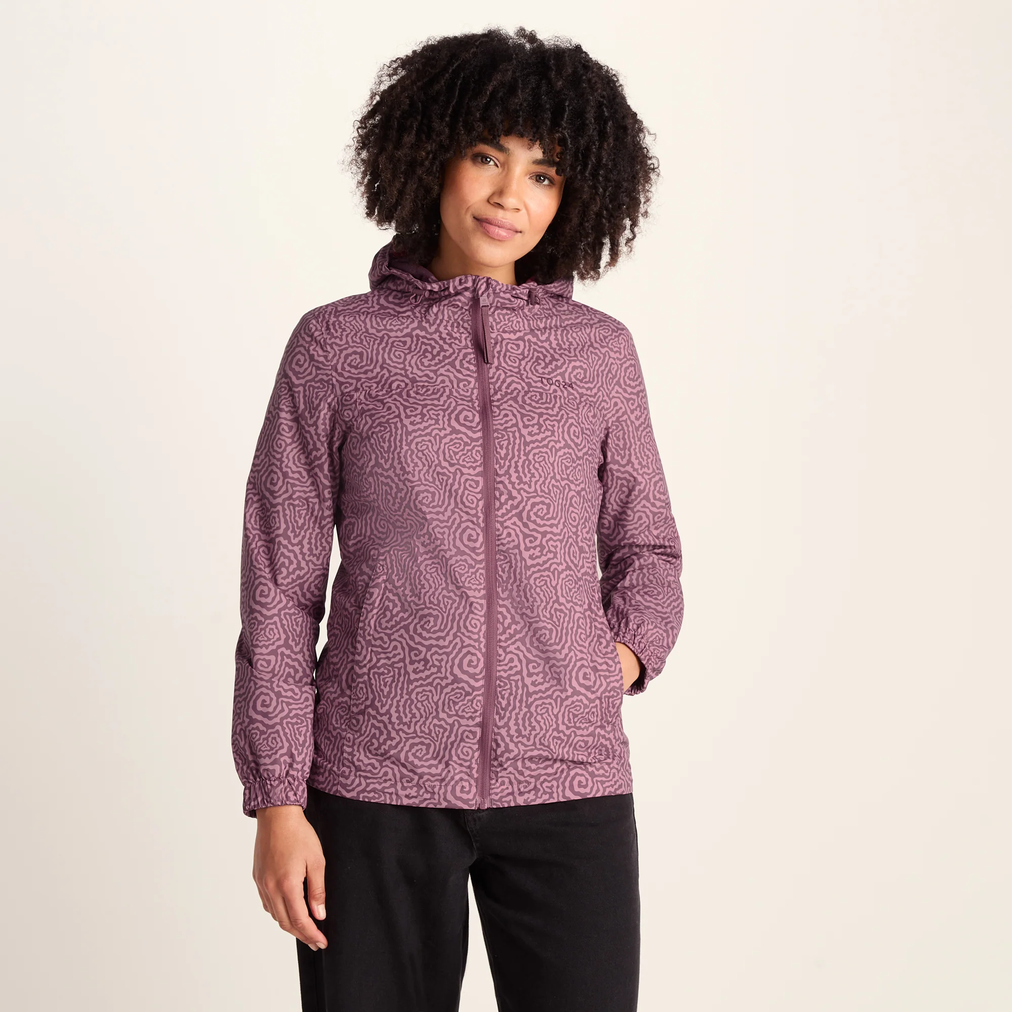 Craven Womens Waterproof Packaway Jacket - Black/Raspberry Wiggle Print - Image 3