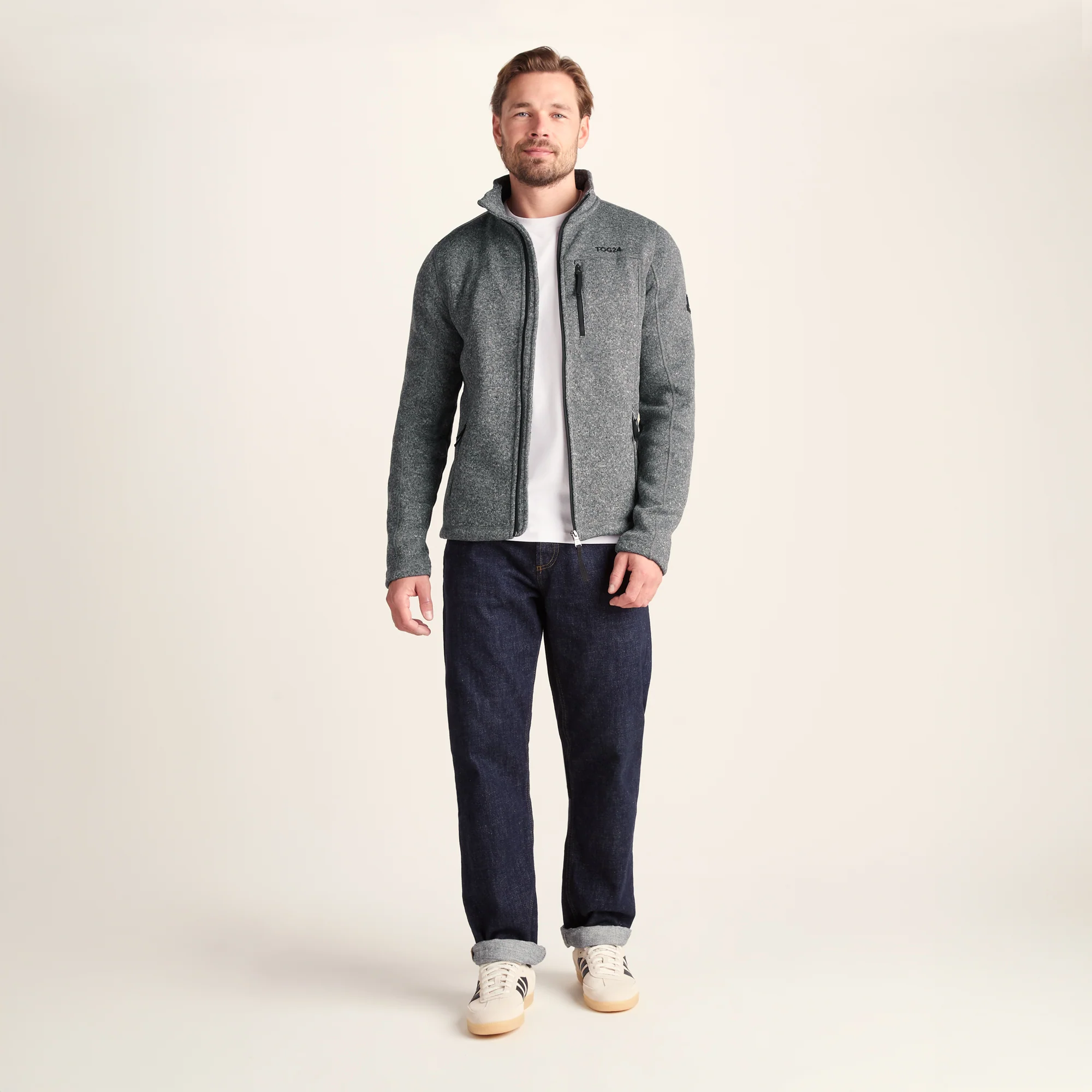 Cresswell Mens Knitlook Fleece Jacket - Dark Grey Marl - Image 2